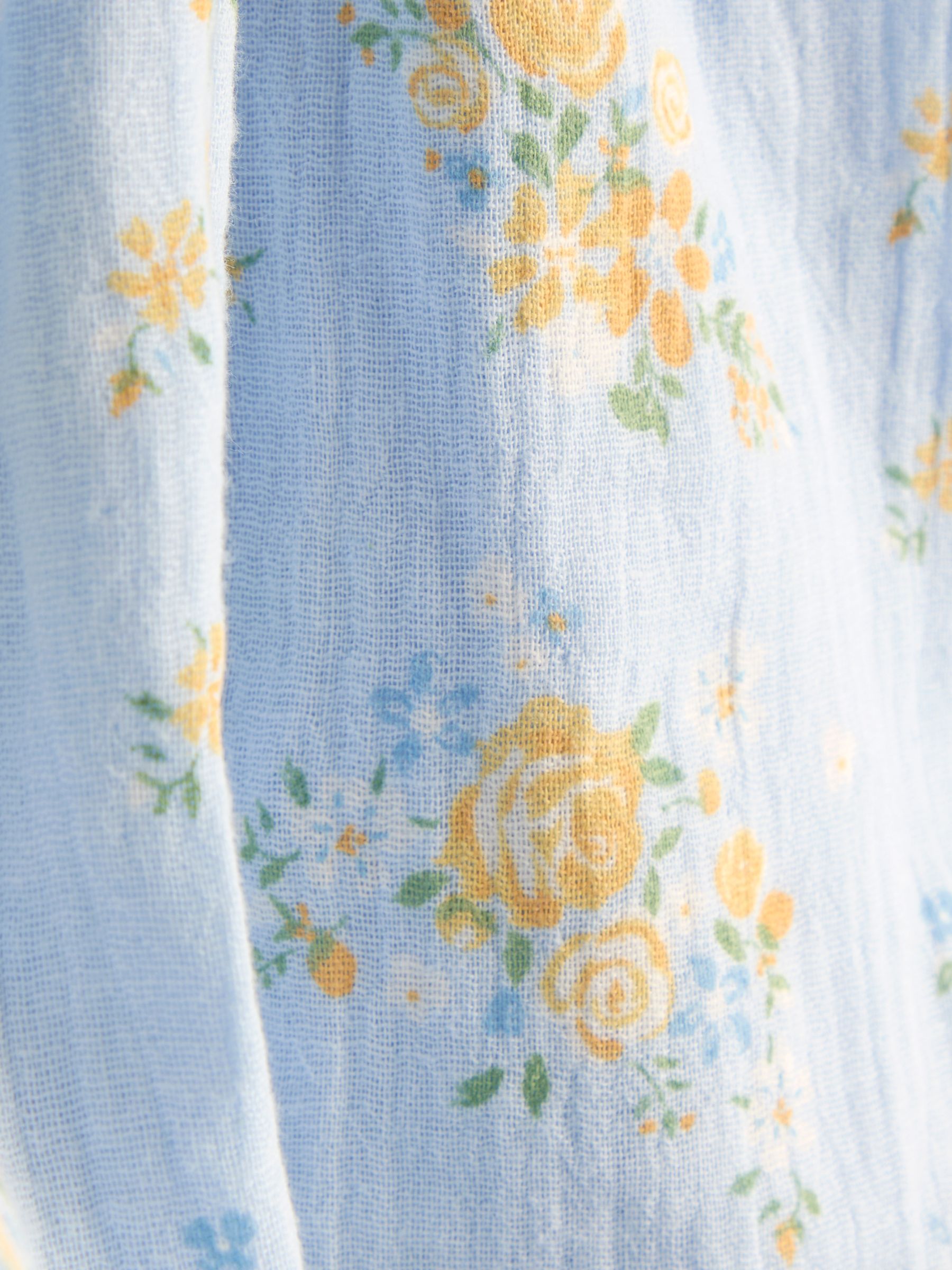 Light Blue Floral Cheesecloth Smocked Bodice Dress - Image 4 of 4