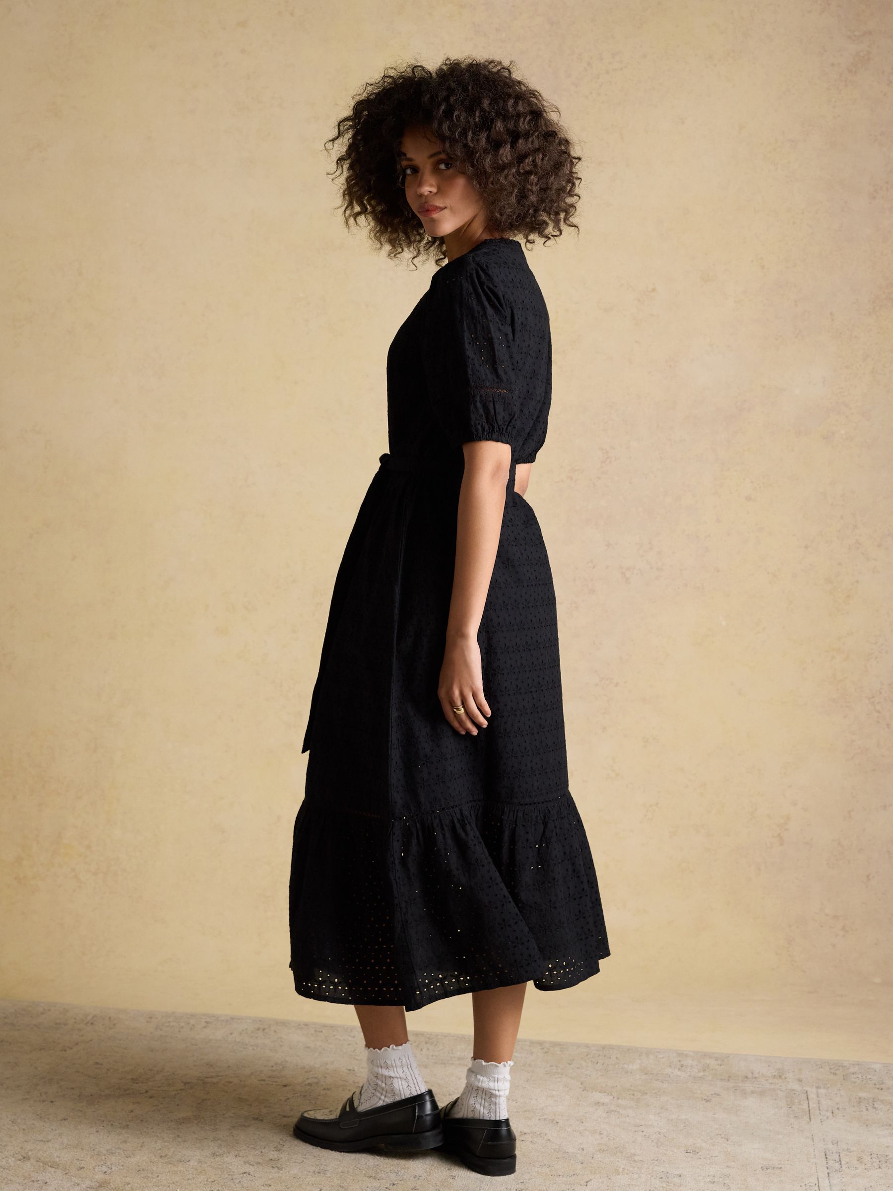 Susanna Black Short Sleeve Broderie Midi Dress - Image 2 of 7