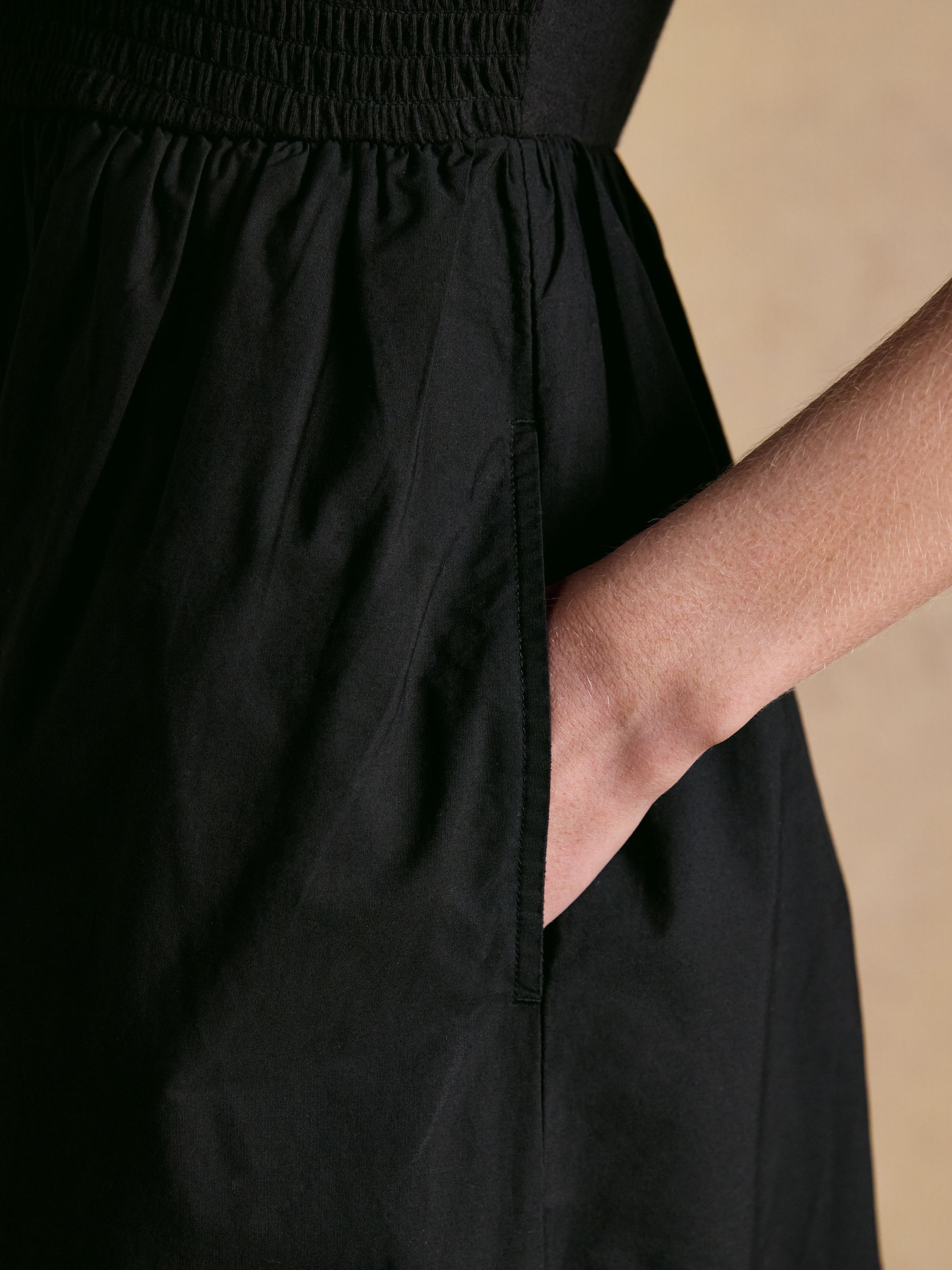 Ivy Black Shirred Jersey Woven Midi Dress With Broderie Sleeve Detail - Image 5 of 8