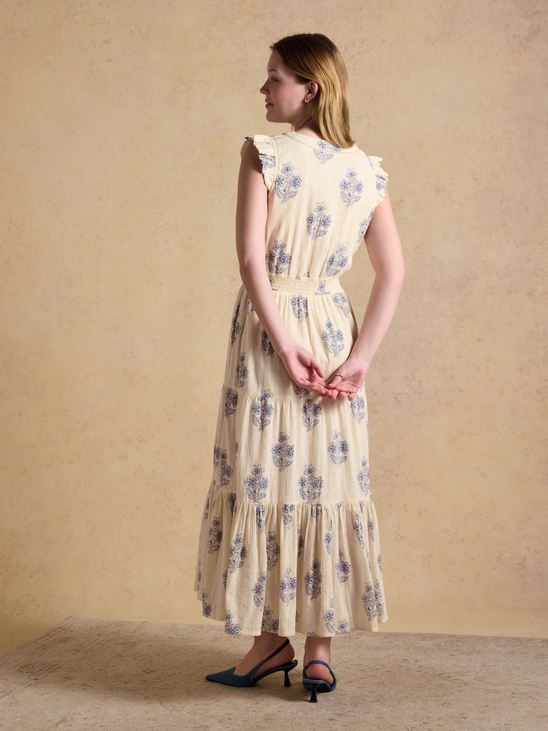 Penelope Cream Foulard Print V Neck Tiered Maxi Dress - Image 2 of 9