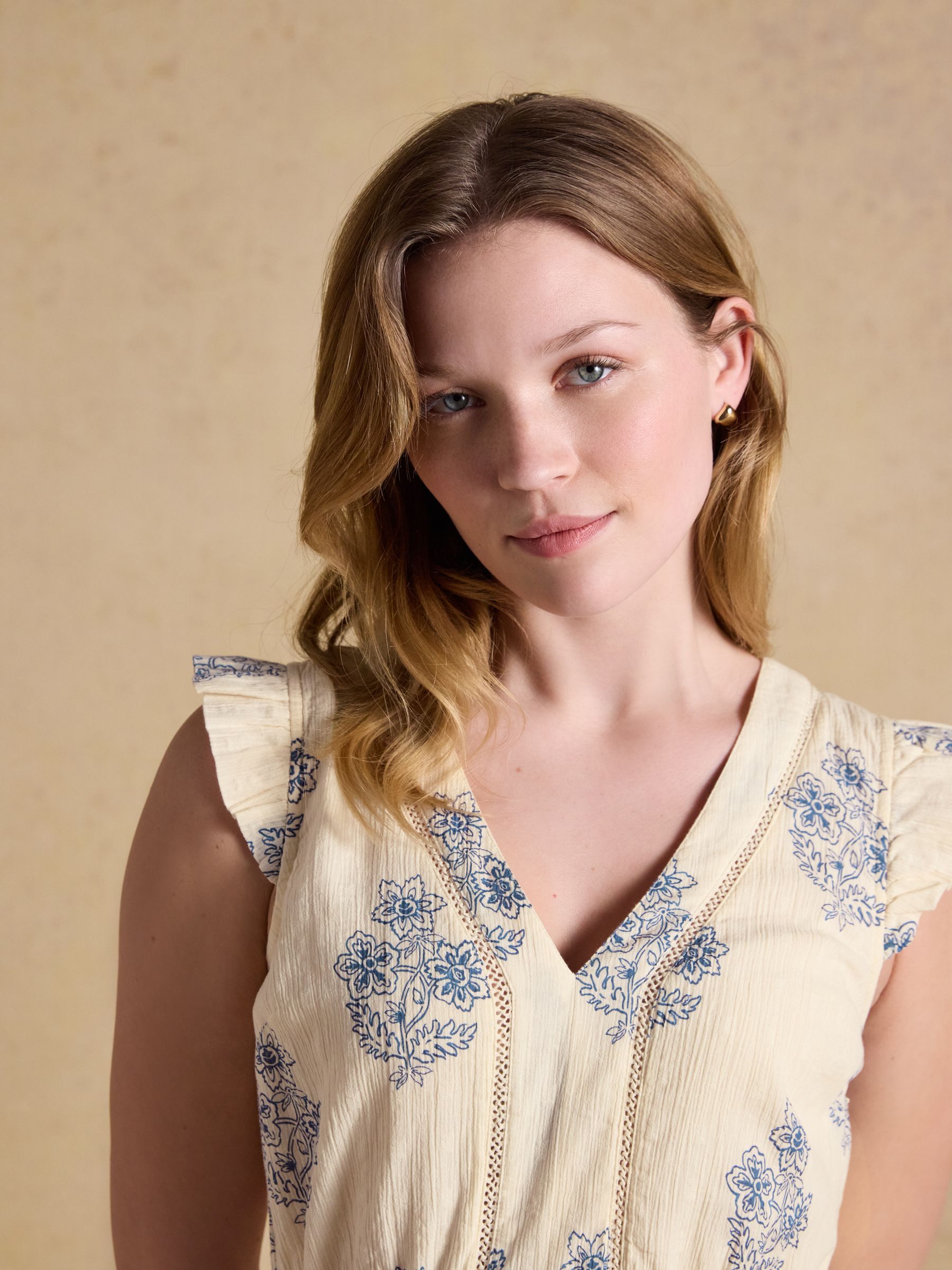 Penelope Cream Foulard Print V Neck Tiered Maxi Dress - Image 3 of 9