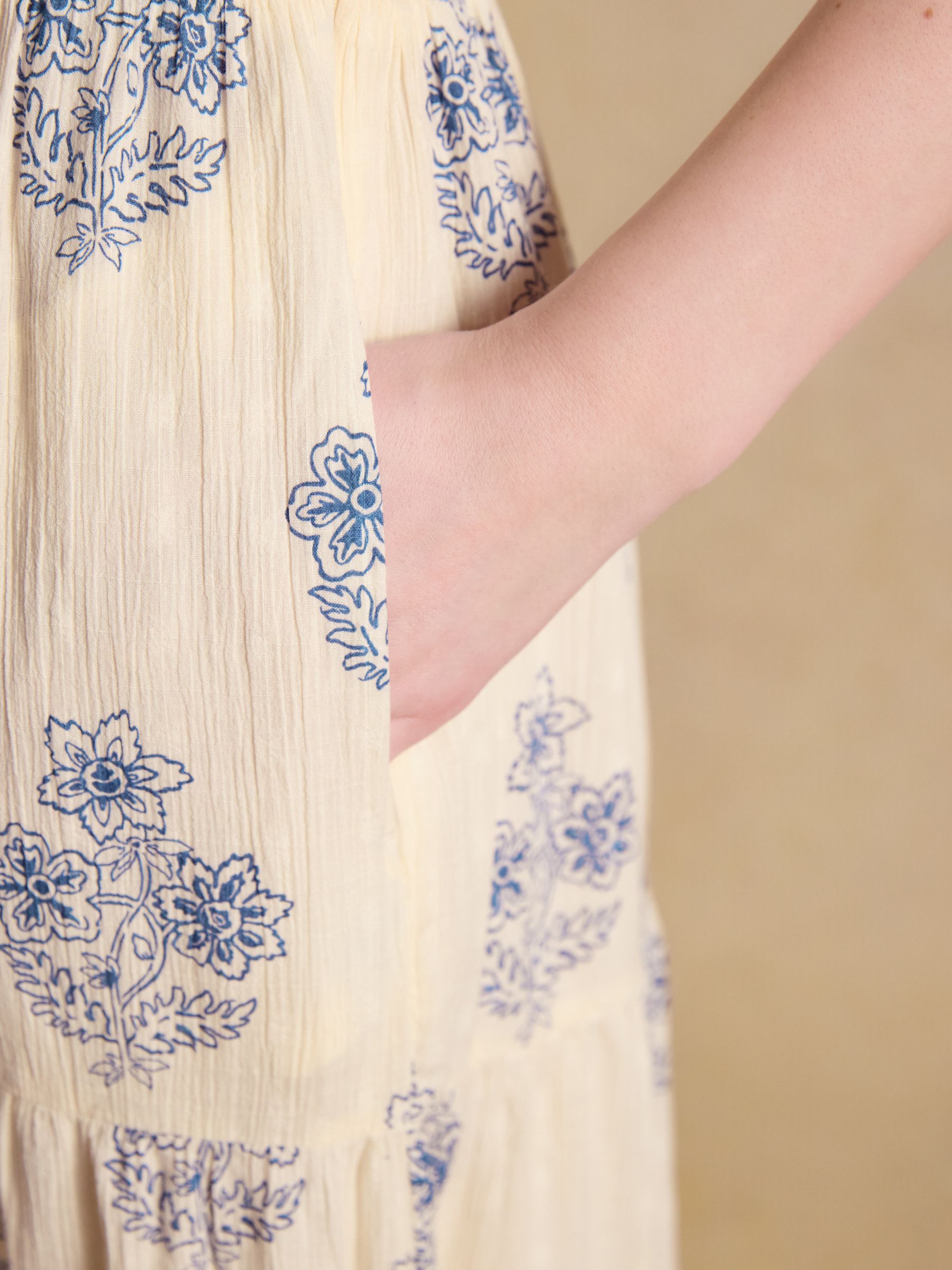 Penelope Cream Foulard Print V Neck Tiered Maxi Dress - Image 6 of 9