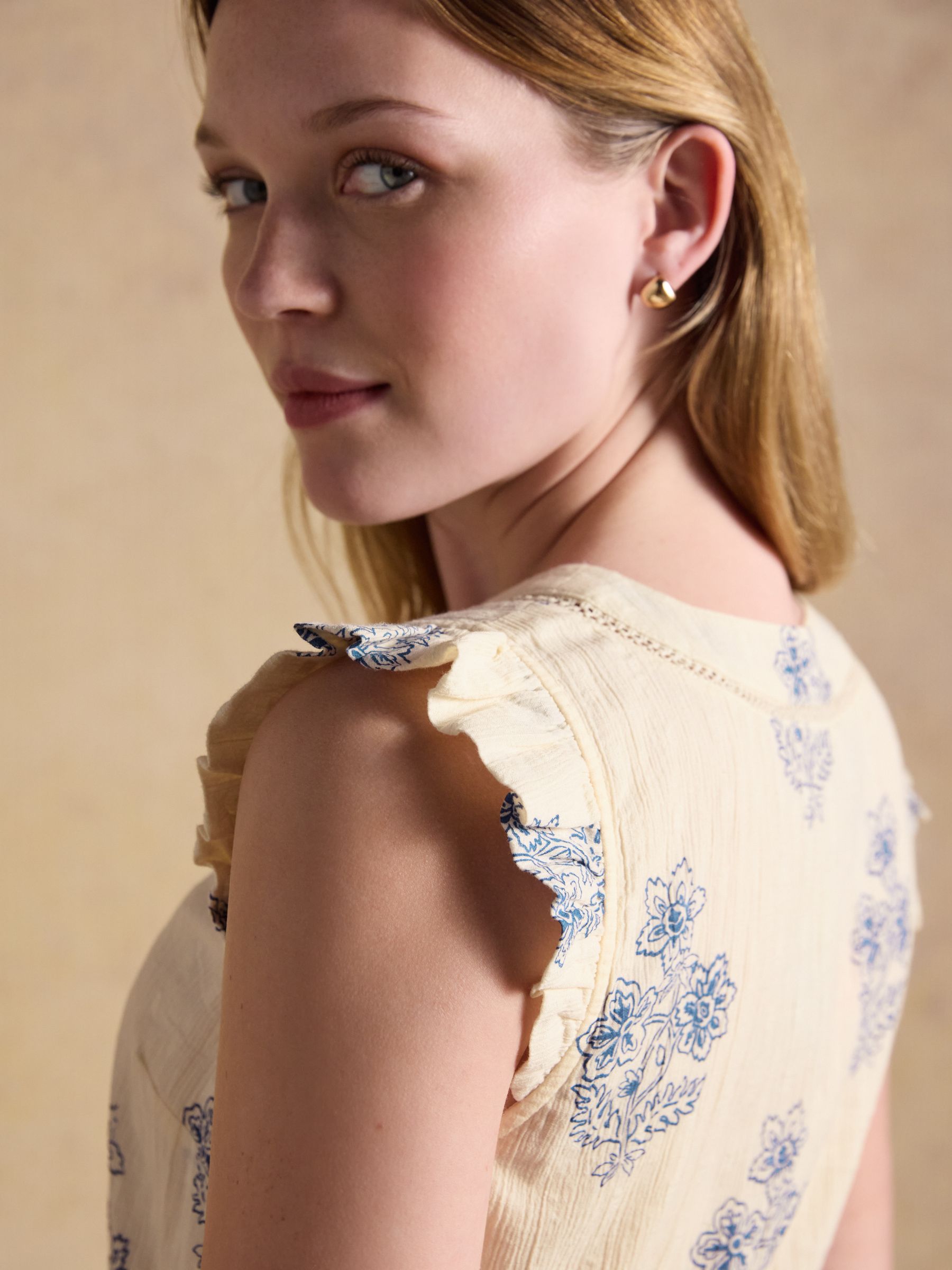 Penelope Cream Foulard Print V Neck Tiered Maxi Dress - Image 8 of 9