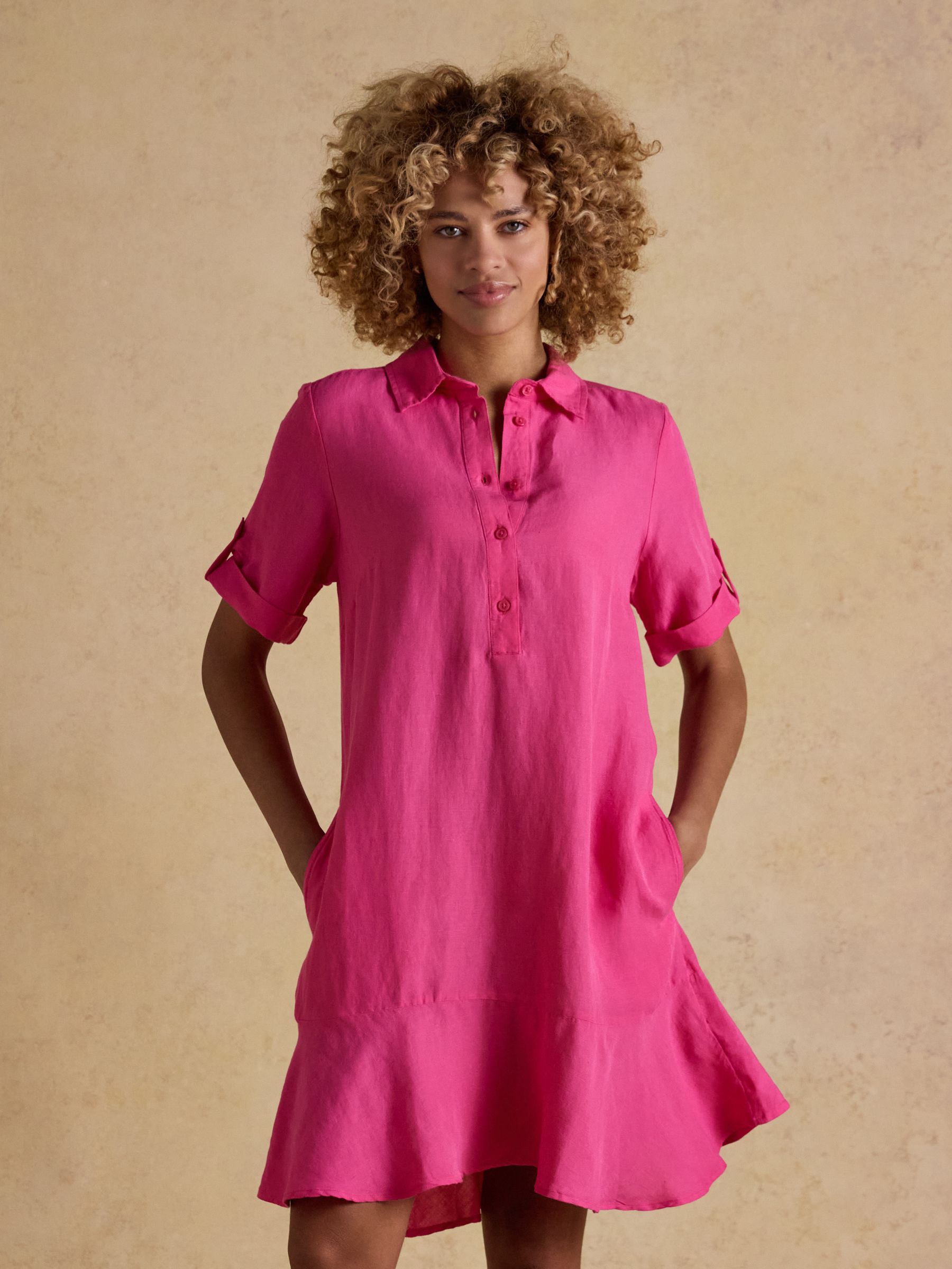 Thea Pink Shirt Dress With Bias Hem Frill - Image 1 of 7