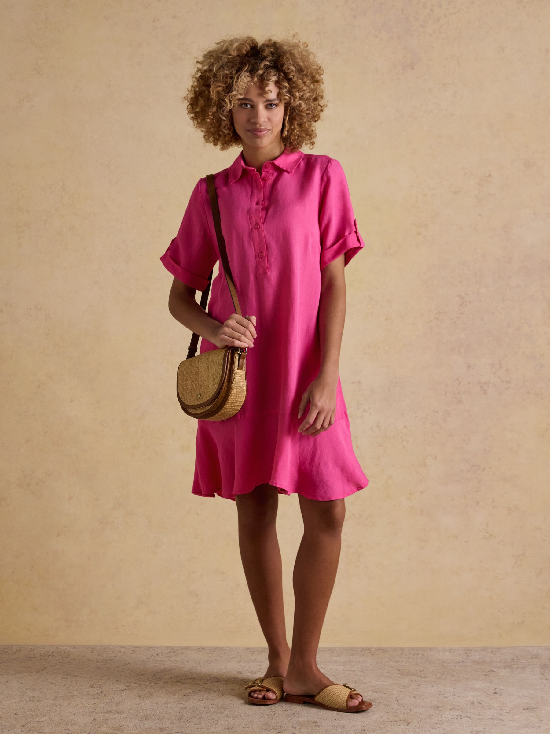 Thea Pink Shirt Dress With Bias Hem Frill - Image 3 of 7
