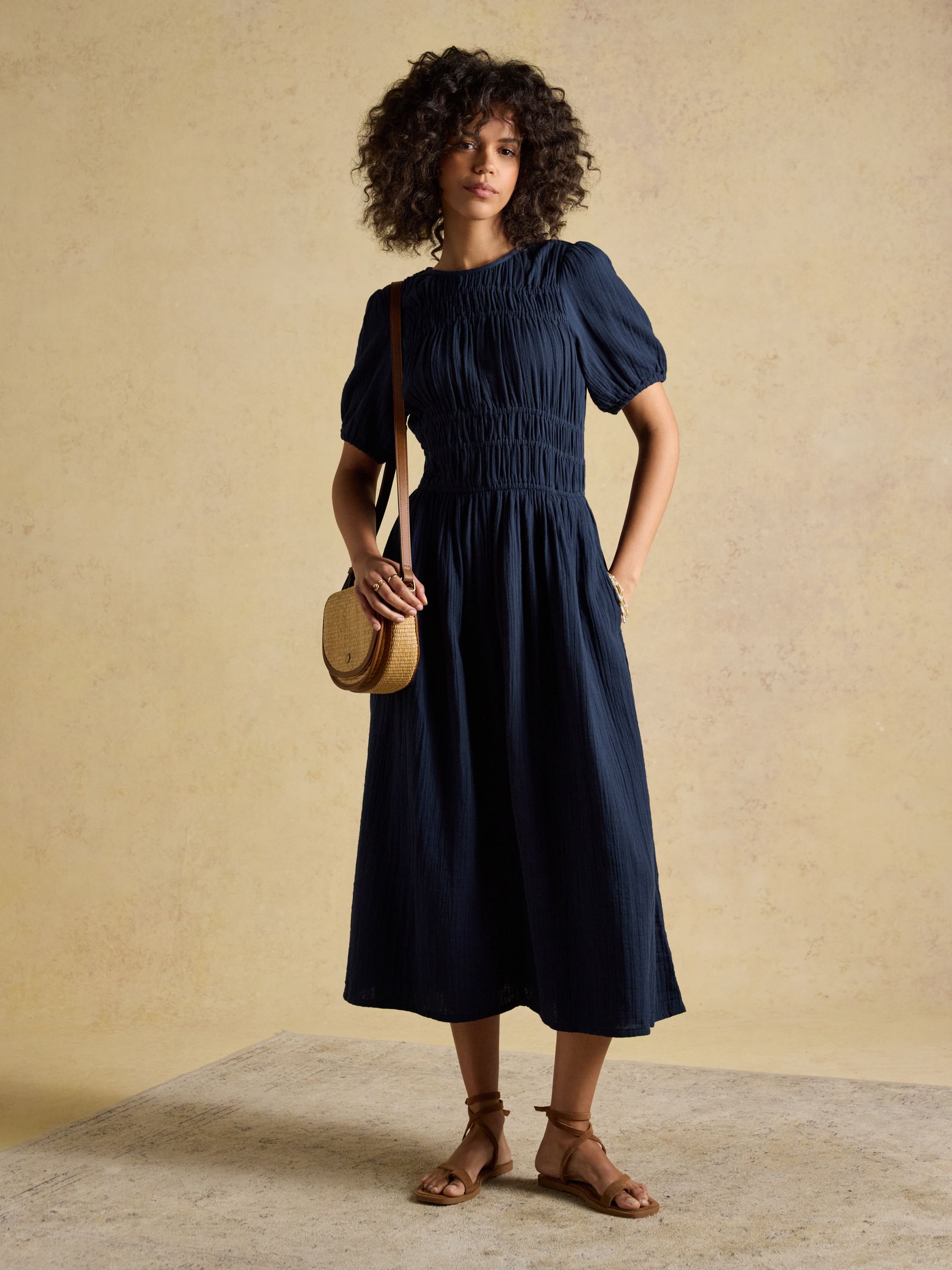 Ella Navy Double Cloth Midi Dress - Image 1 of 8 Ella Navy Double Cloth Midi Dress - Image 1 of 8