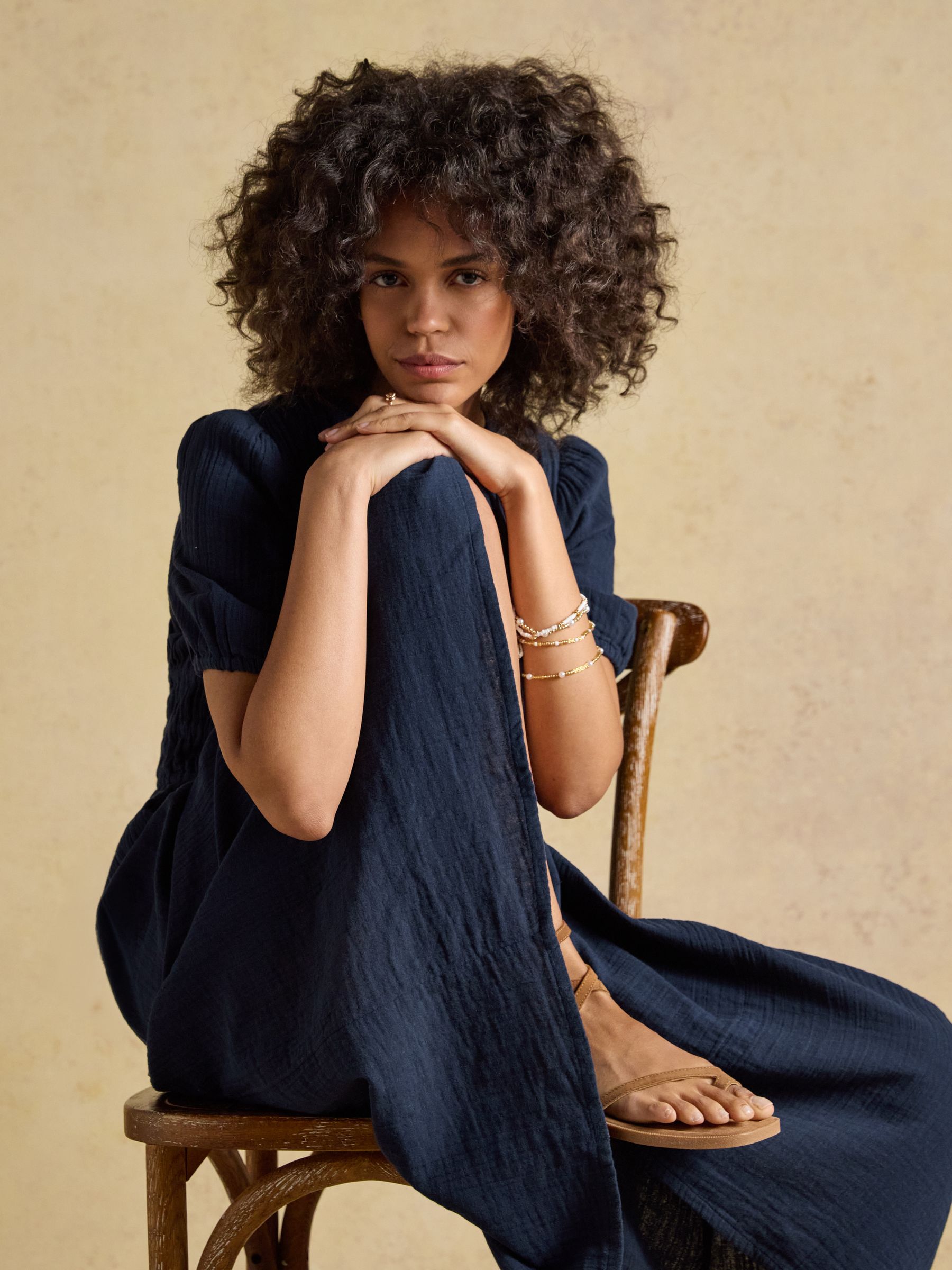 Ella Navy Double Cloth Midi Dress - Image 5 of 8