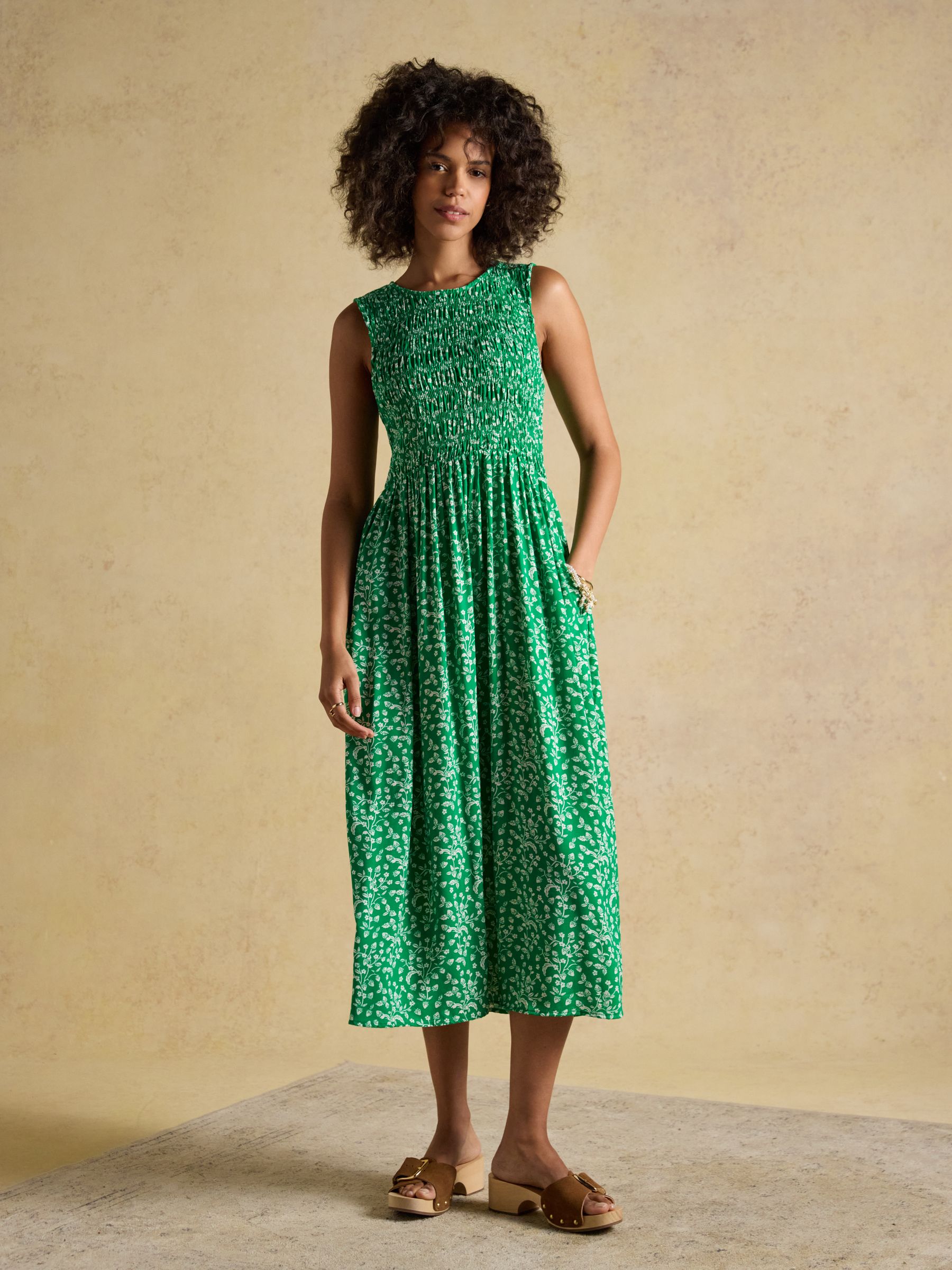 Mila Green Strawberry Print Sleeveless Midi Dress - Image 1 of 9