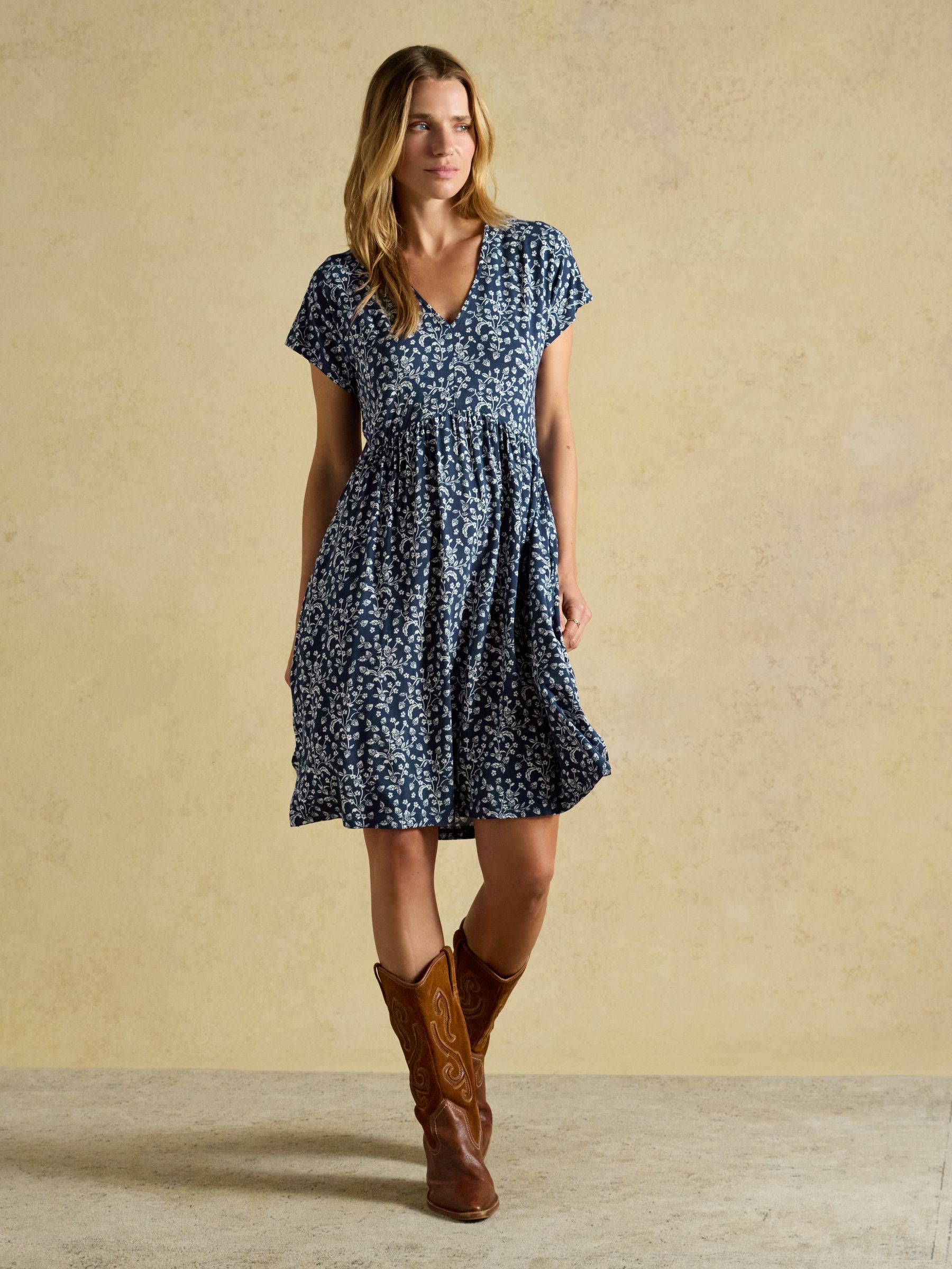 Nia Navy Strawberry Print Jersey Short Dress - Image 1 of 8 Nia Navy Strawberry Print Jersey Short Dress - Image 1 of 8