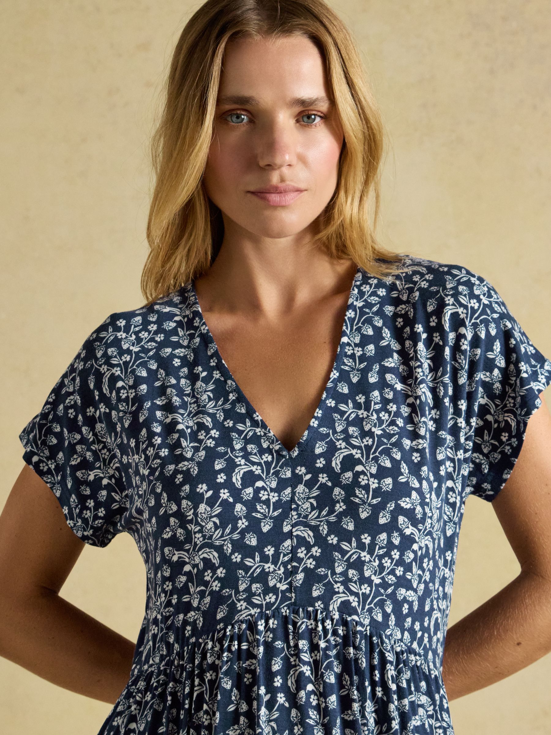 Nia Navy Strawberry Print Jersey Short Dress - Image 6 of 8