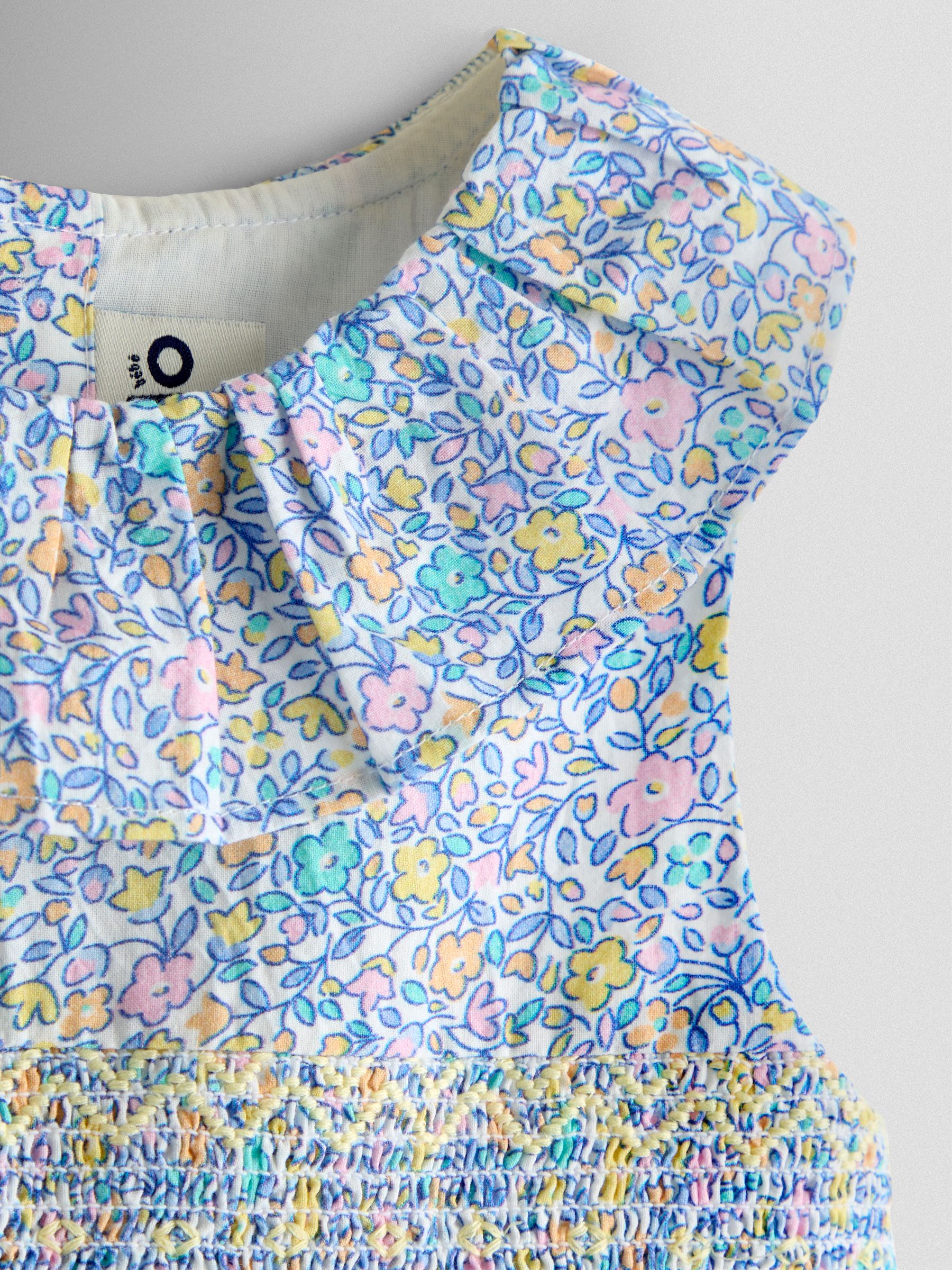 Blue Floral Sleeveless Smocked Floral Dress - Image 6 of 7