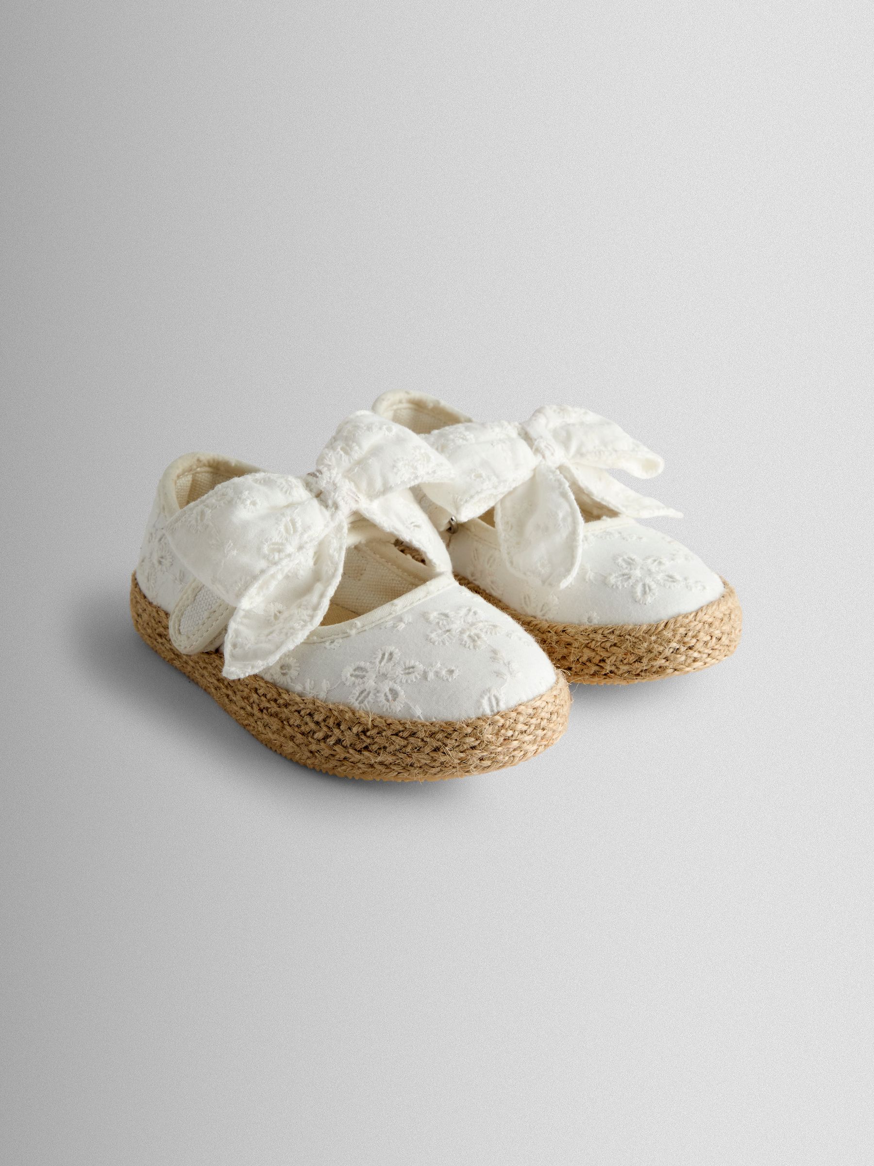 White Broderie Bow Strap Ballet Pumps - Image 1 of 4