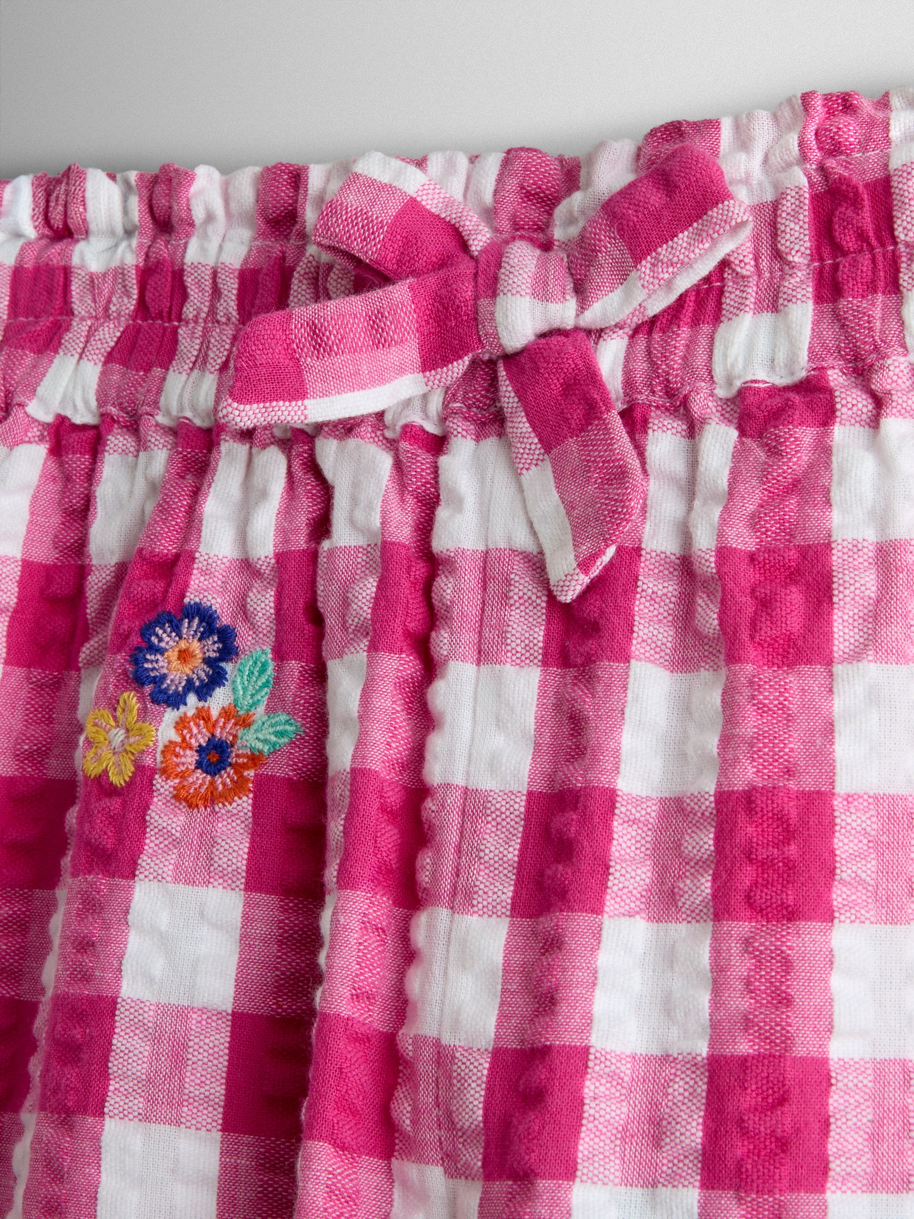 Fuchsia Pink Gingham Frill Hem Embroidered Trousers - Image 4 of 5