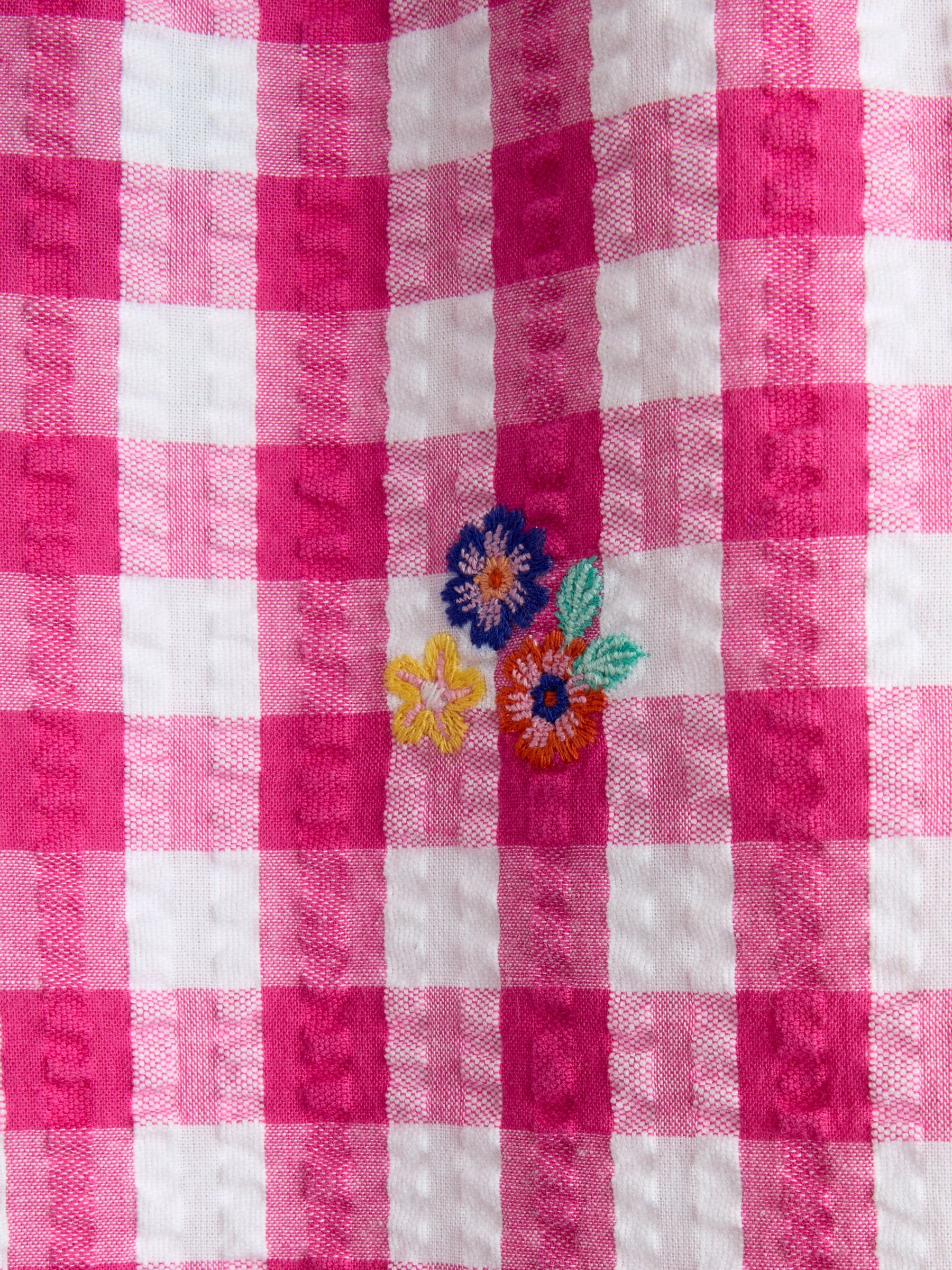 Fuchsia Pink Gingham Frill Hem Embroidered Trousers - Image 5 of 5