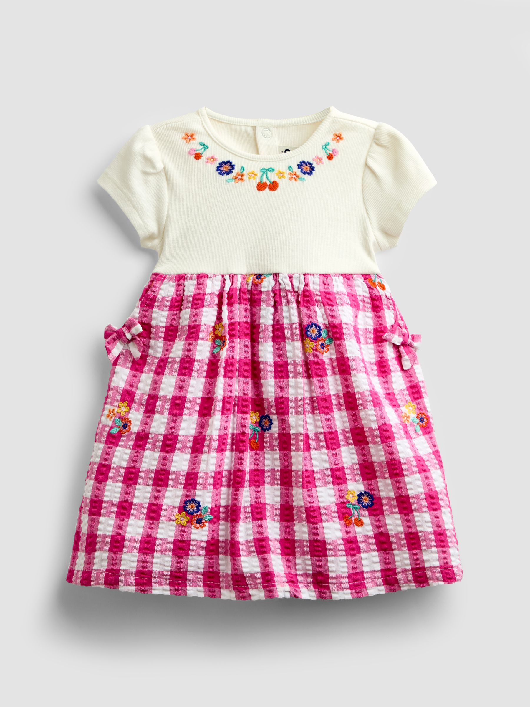 Pink Gingham Fruit Embroidered Seersucker Combo Dress - Image 1 of 5