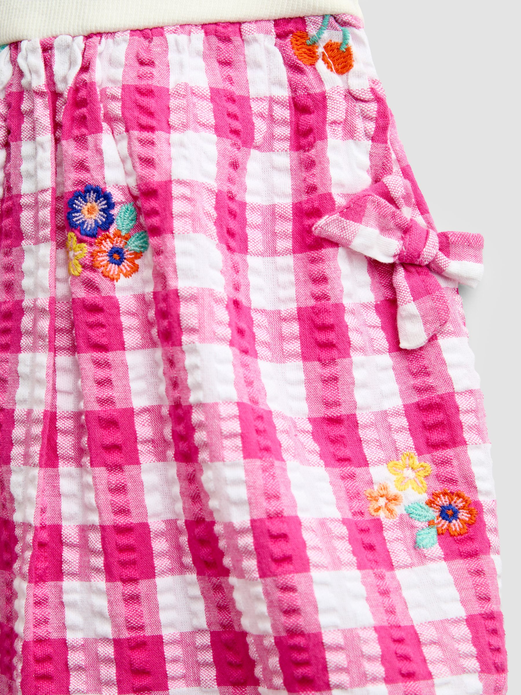 Pink Gingham Fruit Embroidered Seersucker Combo Dress - Image 4 of 5