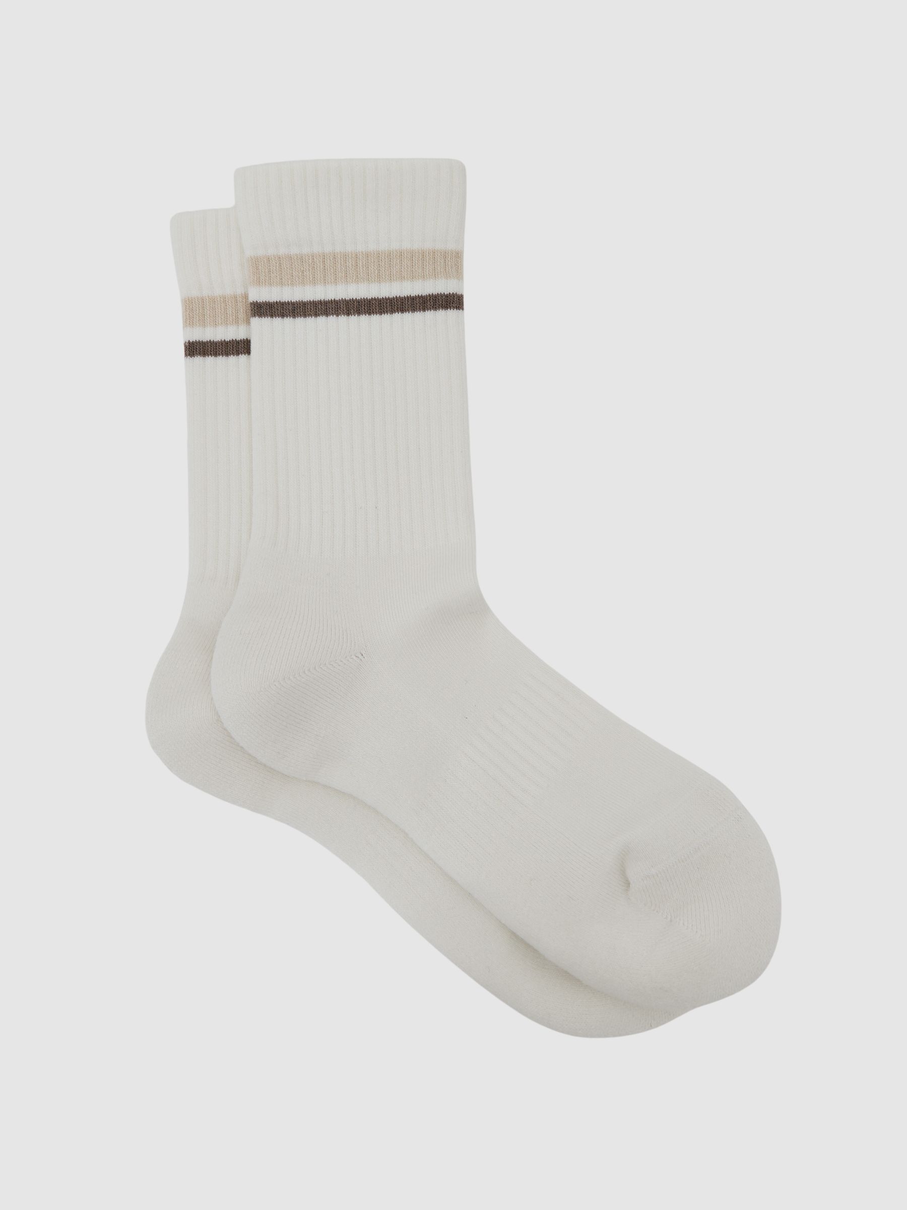 Cotton-Blend Double-Stripe Socks in Neutral - Image 1 of 3