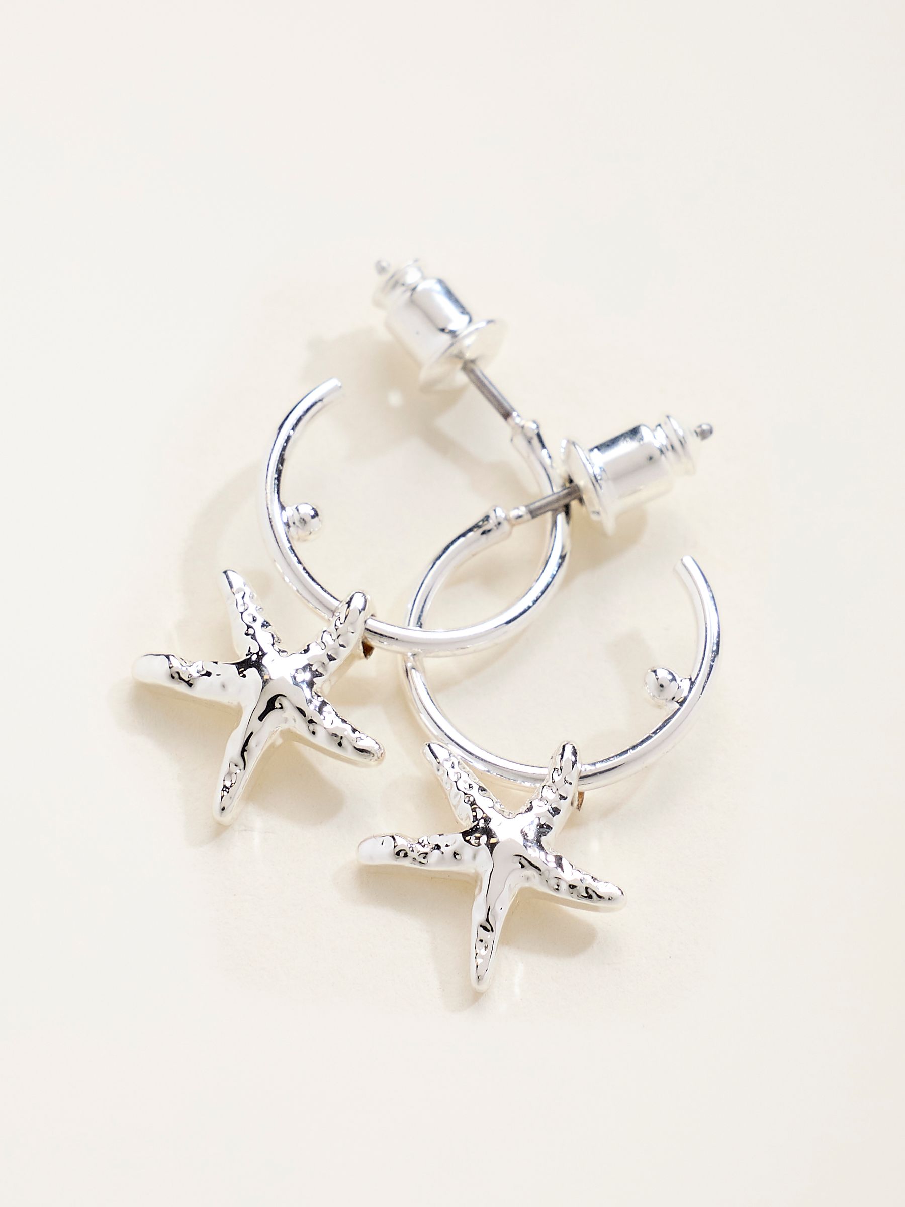 Silver Tone Starfish Hoop Earrings - Image 2 of 2