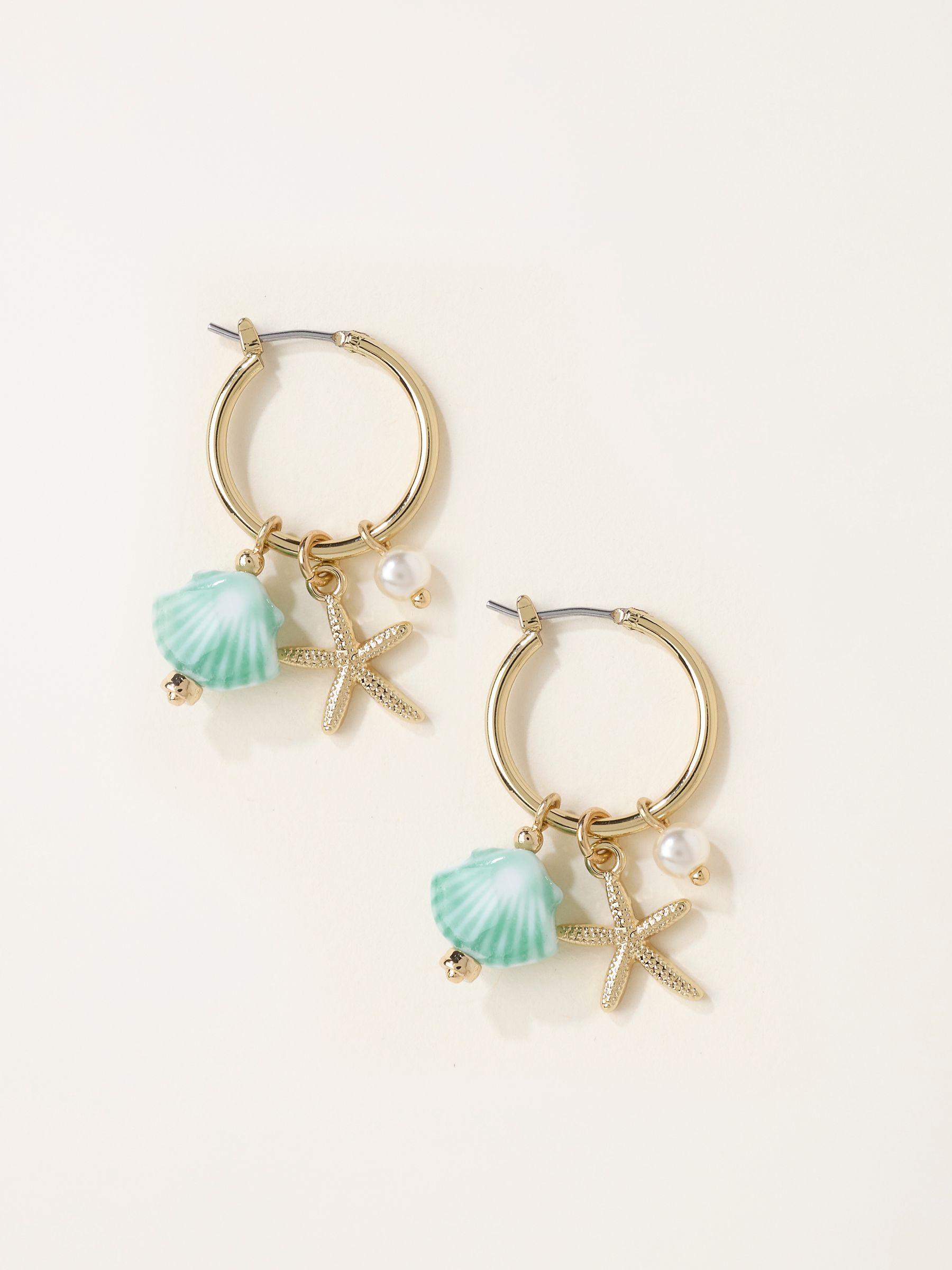 Gold Tone Seaside Charm Hoop Earrings - Image 1 of 2