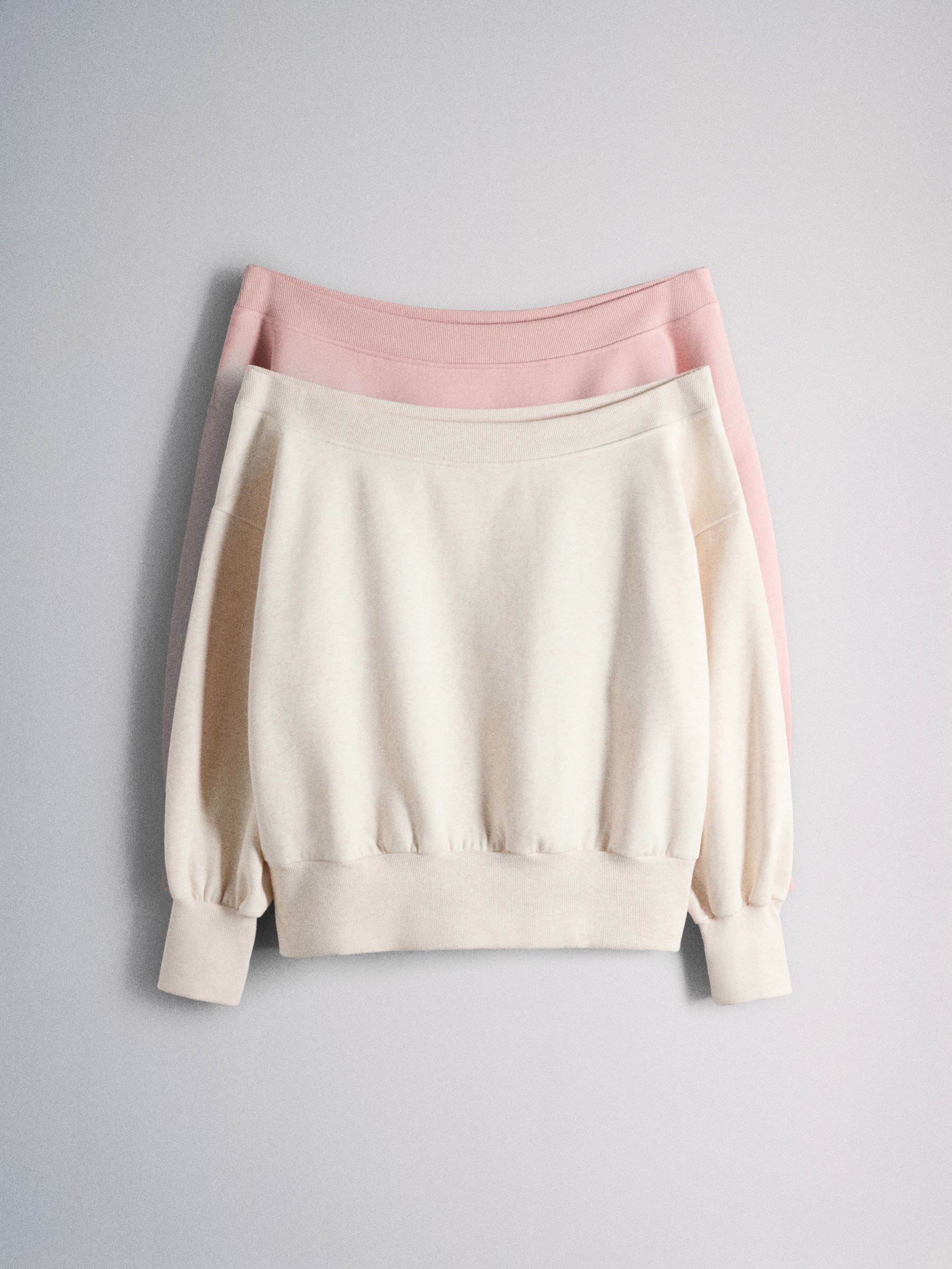 2 Pack Off the Shoulder  Long Sleeve Sweatshirt Pink/Oatmeal - Image 2 of 6