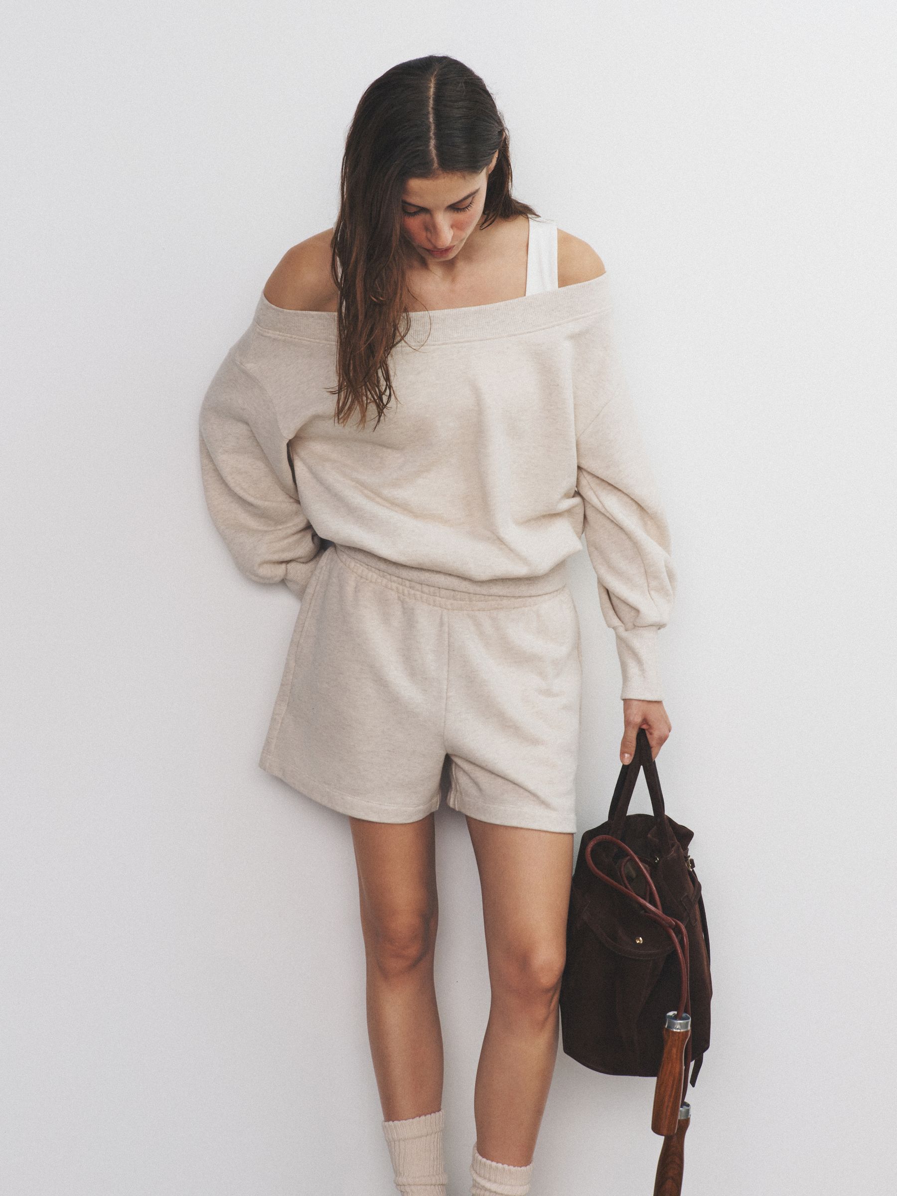 2 Pack Off the Shoulder  Long Sleeve Sweatshirt Pink/Oatmeal - Image 5 of 6