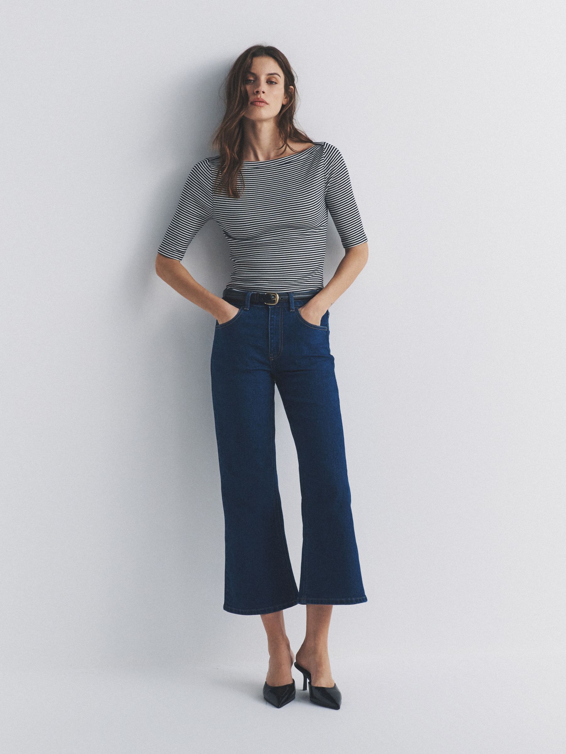 3 Pack Elbow Sleeve Ribbed Boat Neck Tops Navy/Stripe/White - Image 3 of 6