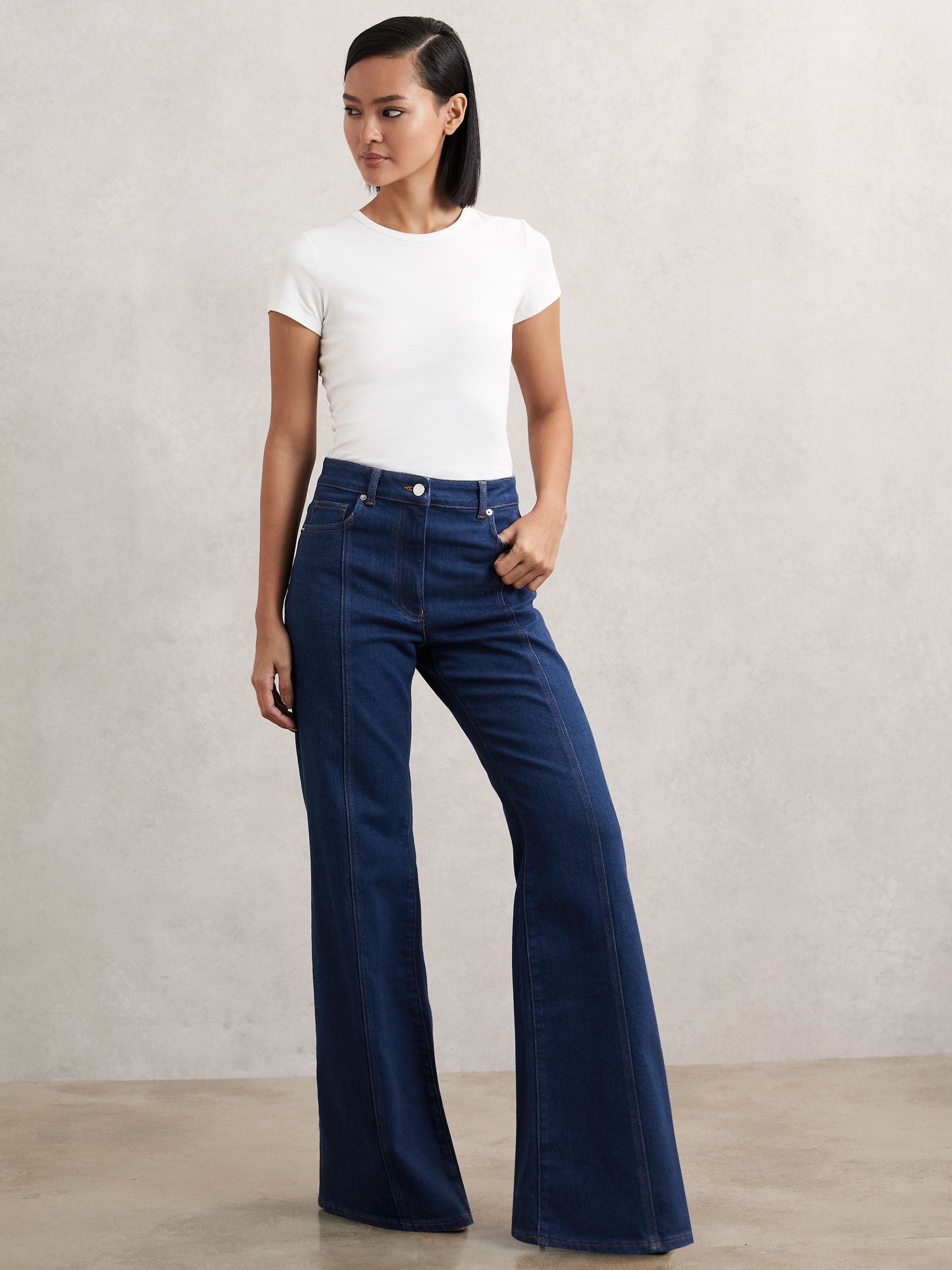 Petite Flared Seam-Detail Jeans in Blue - Image 1 of 8 Petite Flared Seam-Detail Jeans in Blue - Image 1 of 8