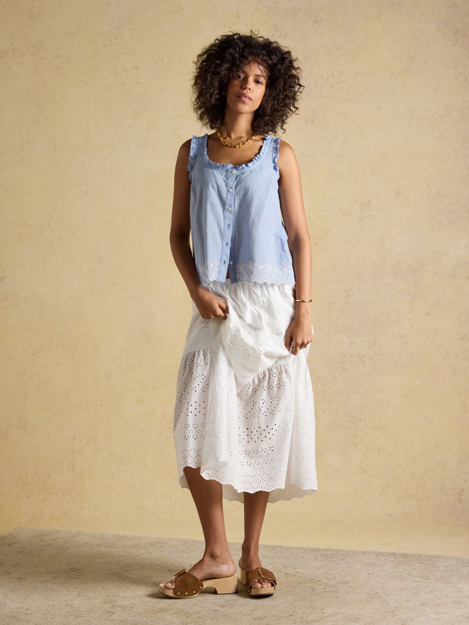 Millie Blue Chambray Broderie Trim Vest - Image 10 of 12