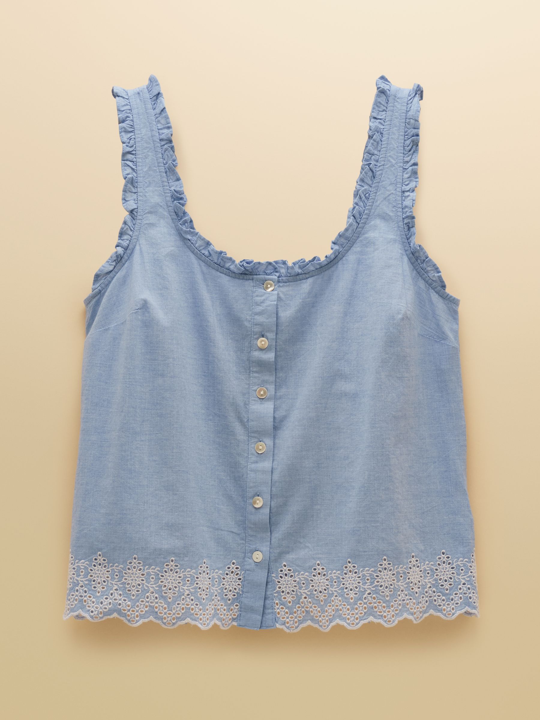 Millie Blue Chambray Broderie Trim Vest - Image 8 of 8 Millie Blue Chambray Broderie Trim Vest - Image 8 of 8