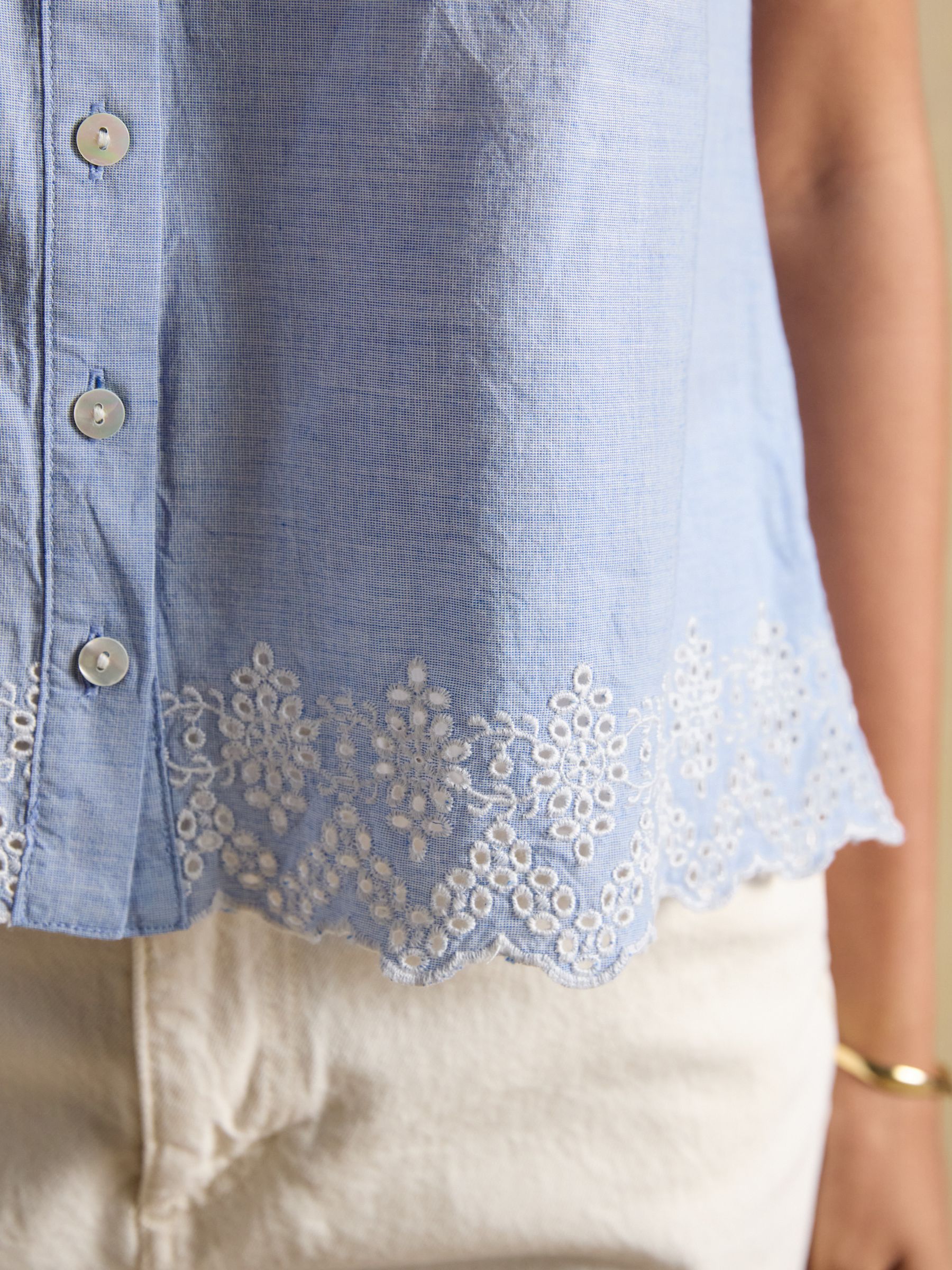 Millie Blue Chambray Broderie Trim Vest - Image 9 of 12