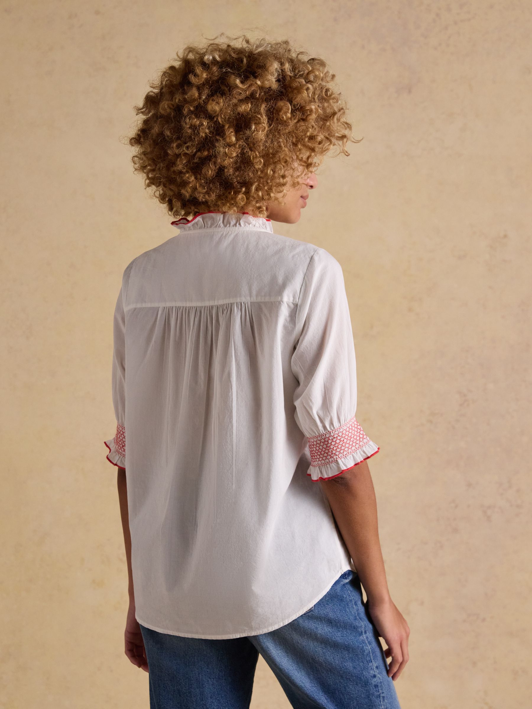 Melanie White with Contrast Trim Short Sleeve Ruffle Blouse - Image 2 of 8 Melanie White with Contrast Trim Short Sleeve Ruffle Blouse - Image 2 of 8