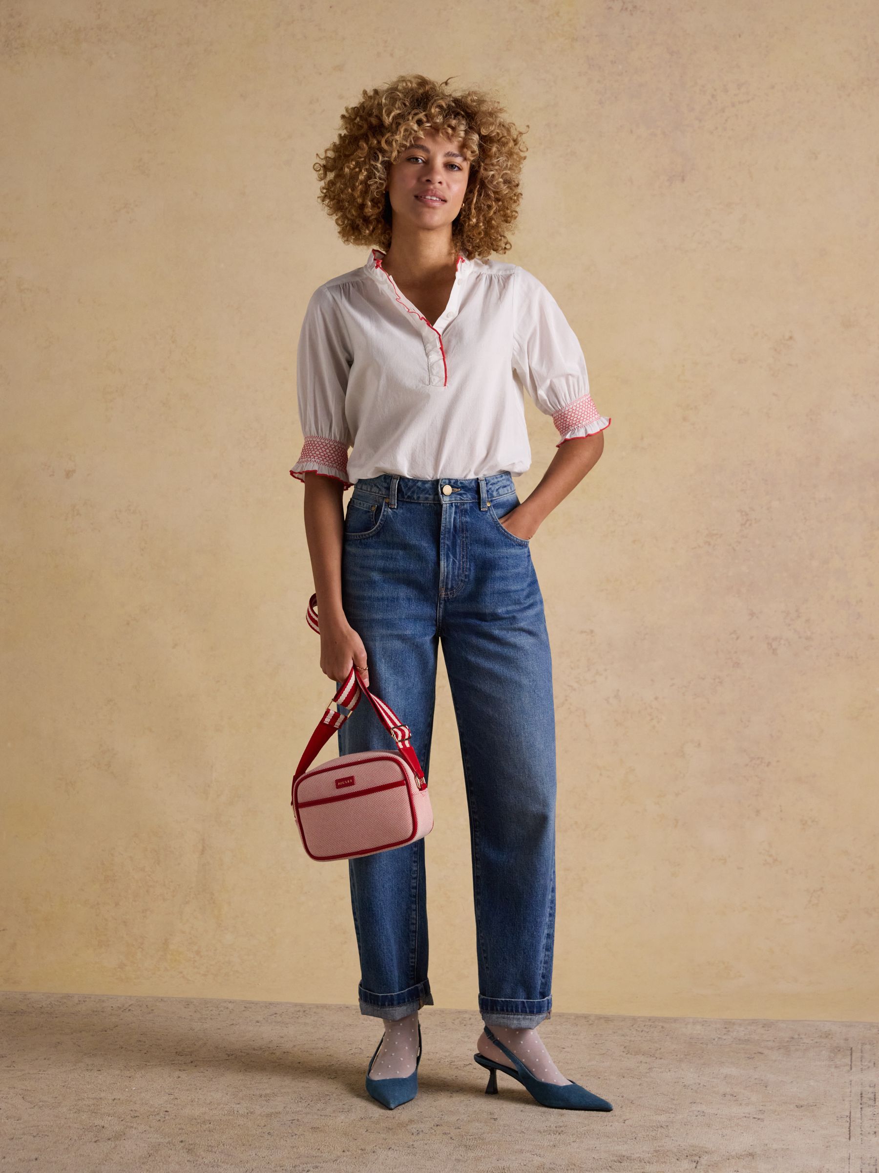 Melanie White with Contrast Trim Short Sleeve Ruffle Blouse - Image 5 of 8