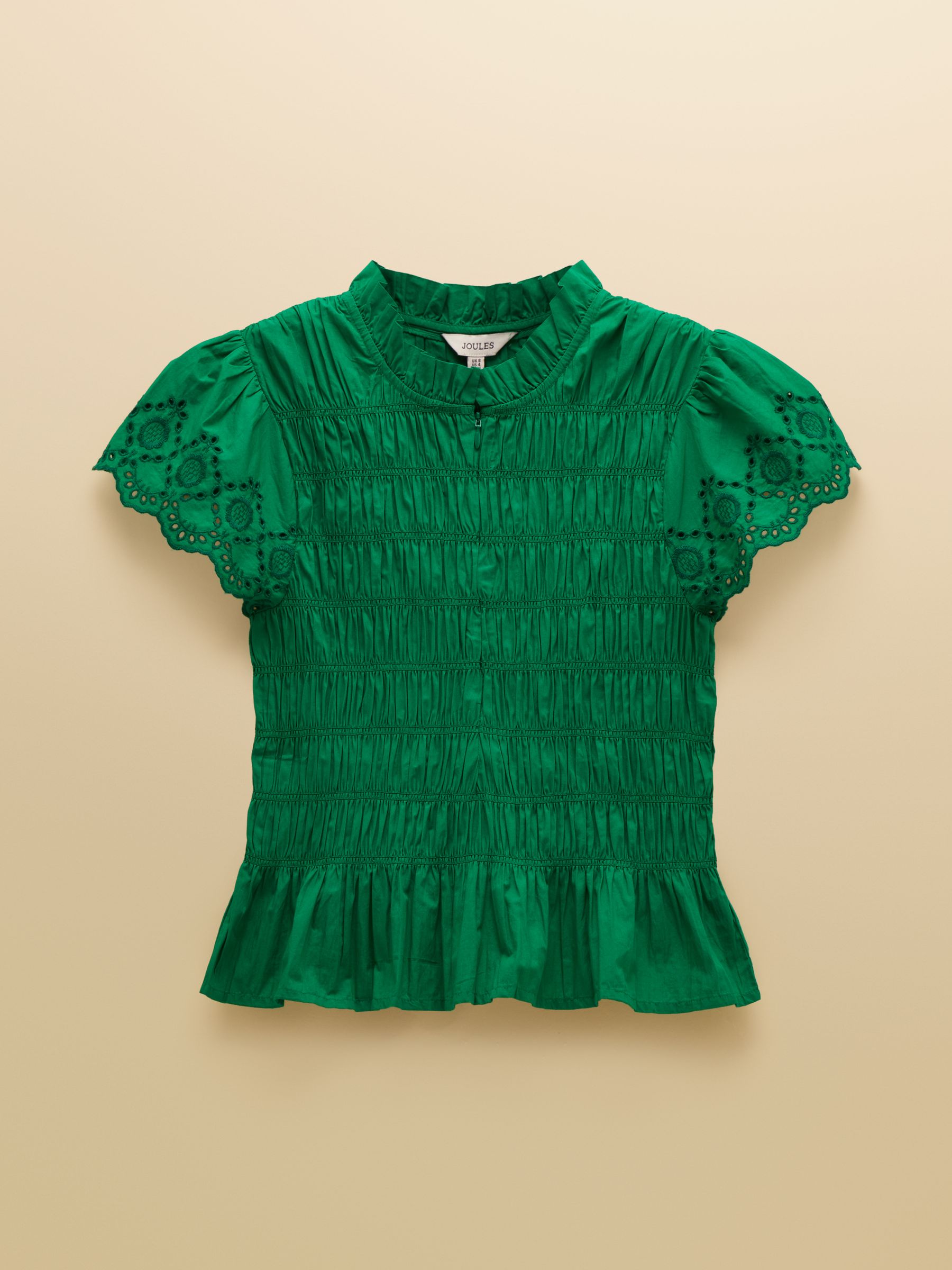 Ettie Green Frill Shirred Top With Broderie Sleeves - Image 7 of 7