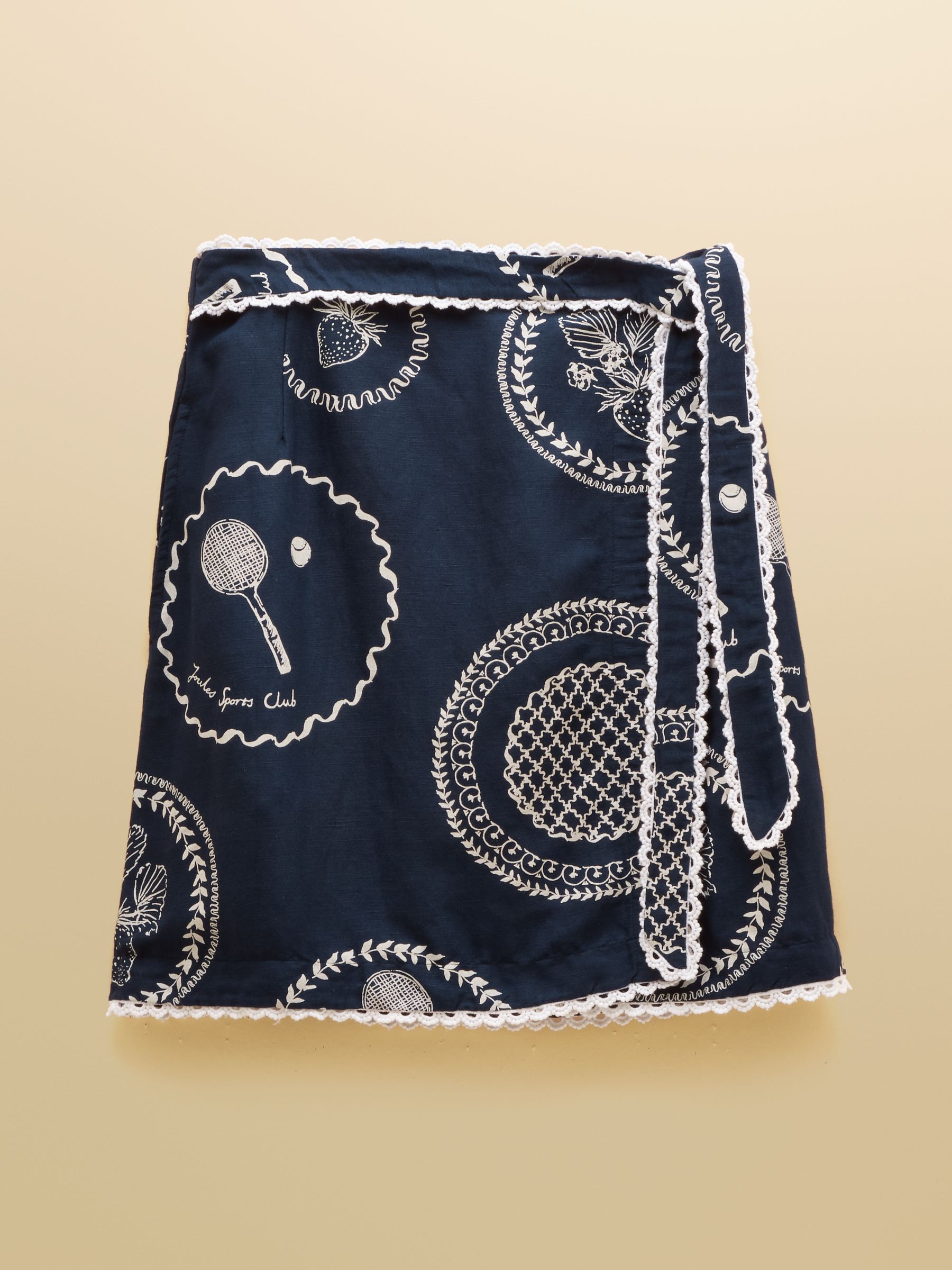 Navy Tennis Print Linen Blend Wrap Skirt - Image 6 of 6
