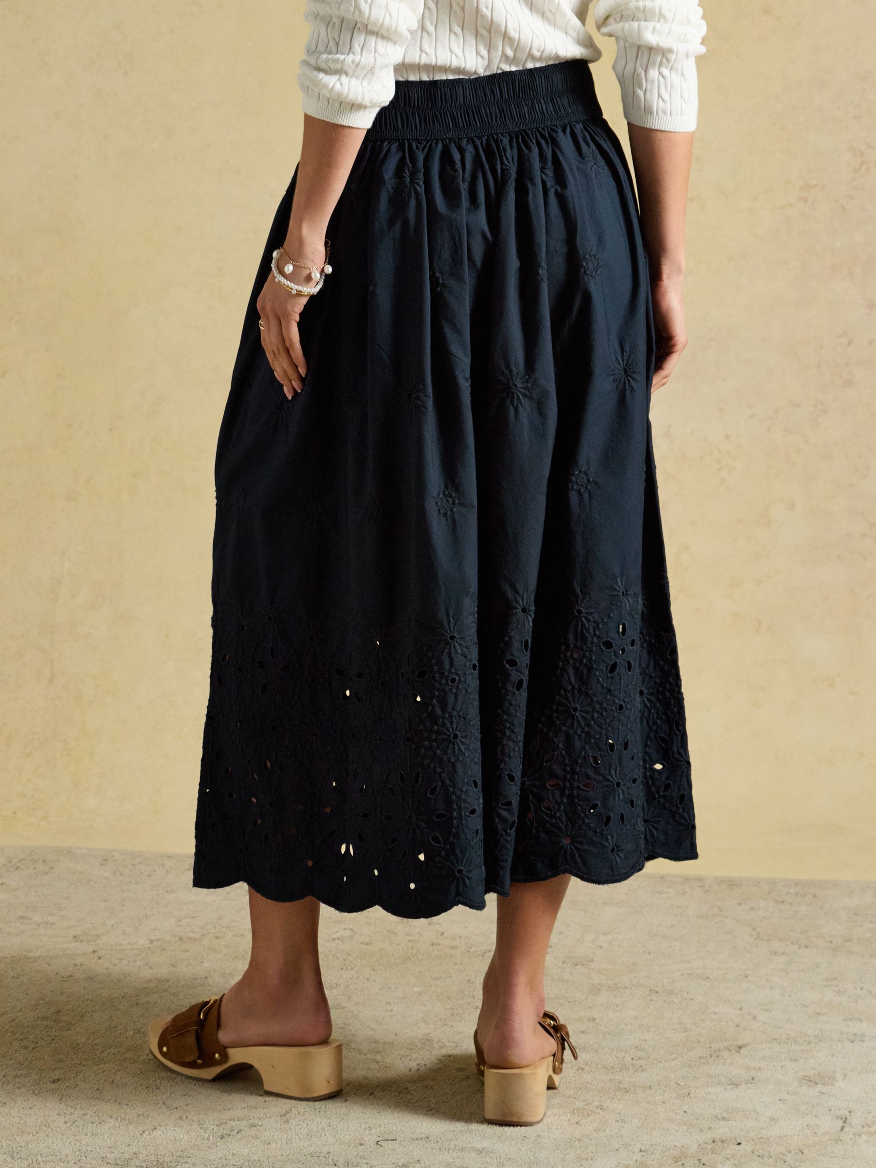Navy Broderie Cropped Wide Leg Culottes - Image 2 of 9 Navy Broderie Cropped Wide Leg Culottes - Image 2 of 9