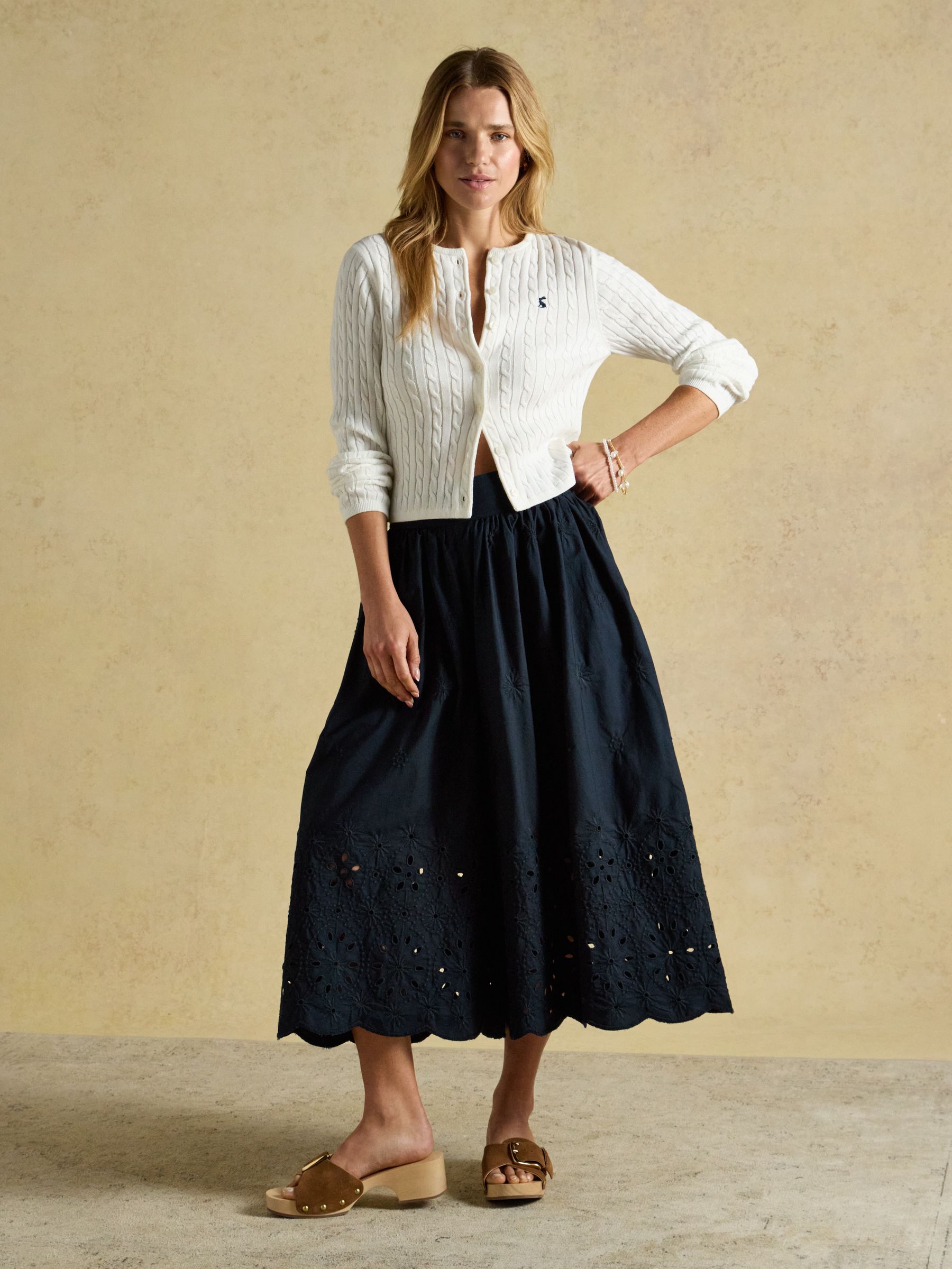 Navy Broderie Cropped Wide Leg Culottes - Image 6 of 9