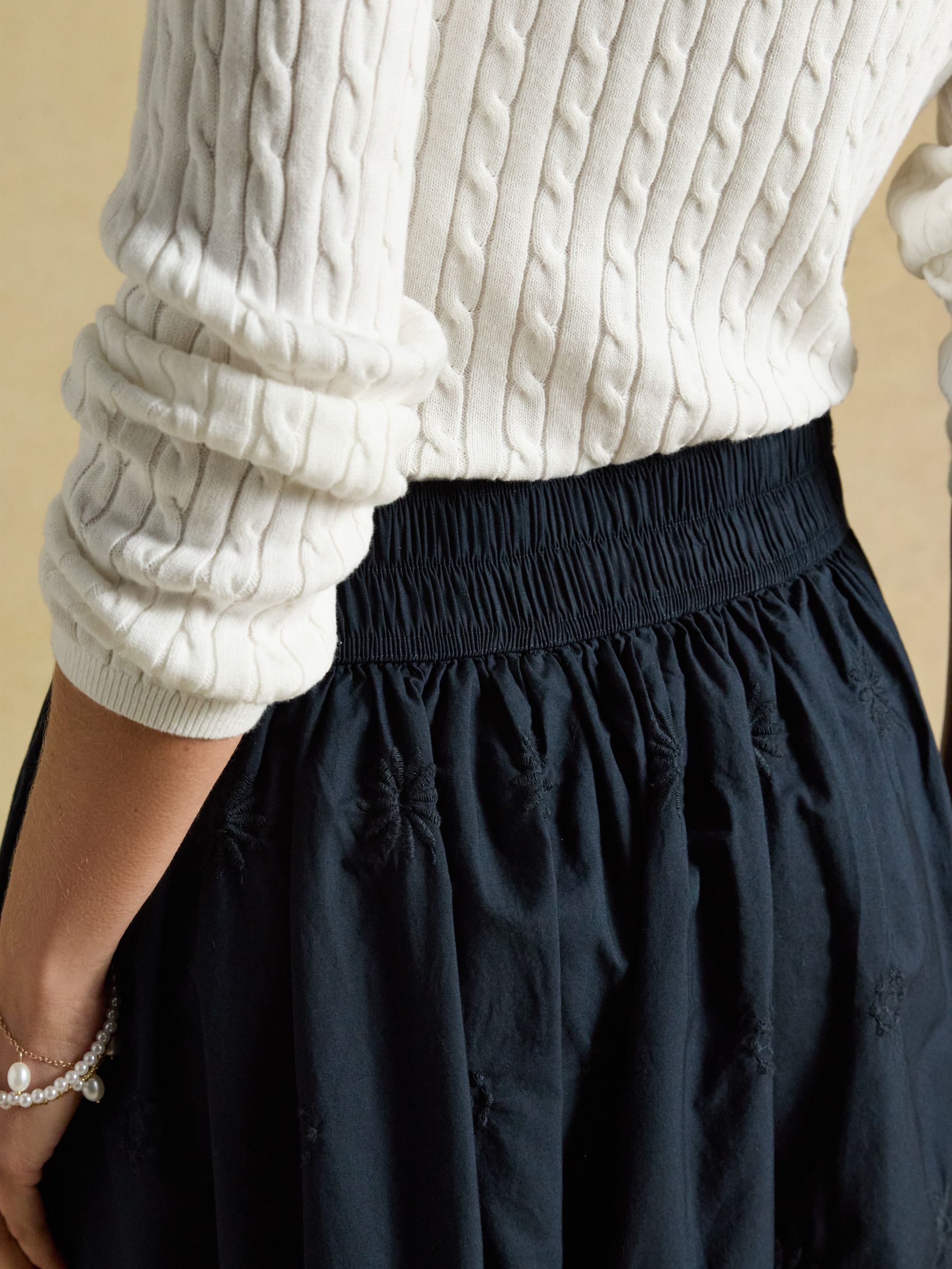 Navy Broderie Cropped Wide Leg Culottes - Image 8 of 9