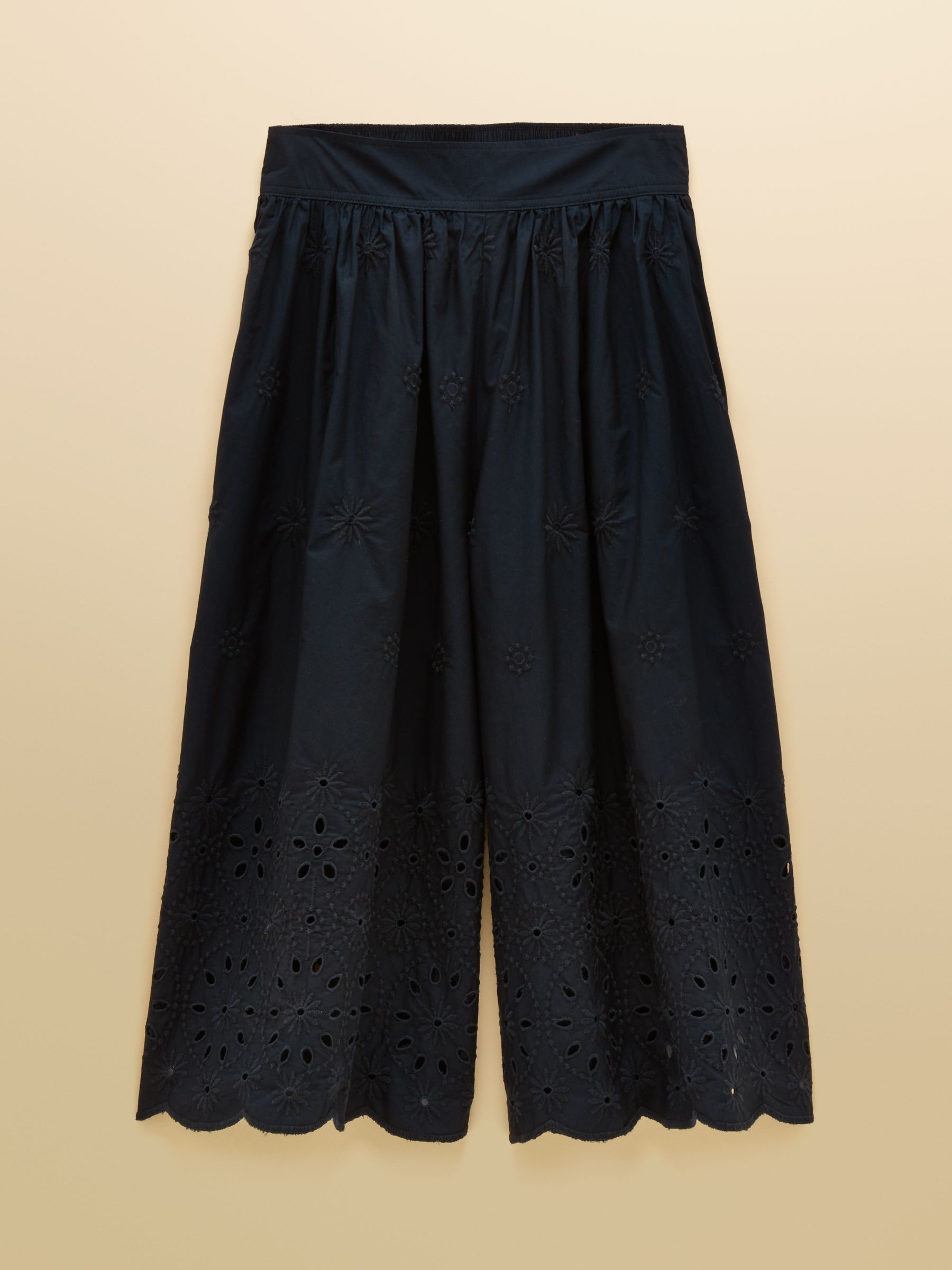 Navy Broderie Cropped Wide Leg Culottes - Image 9 of 9