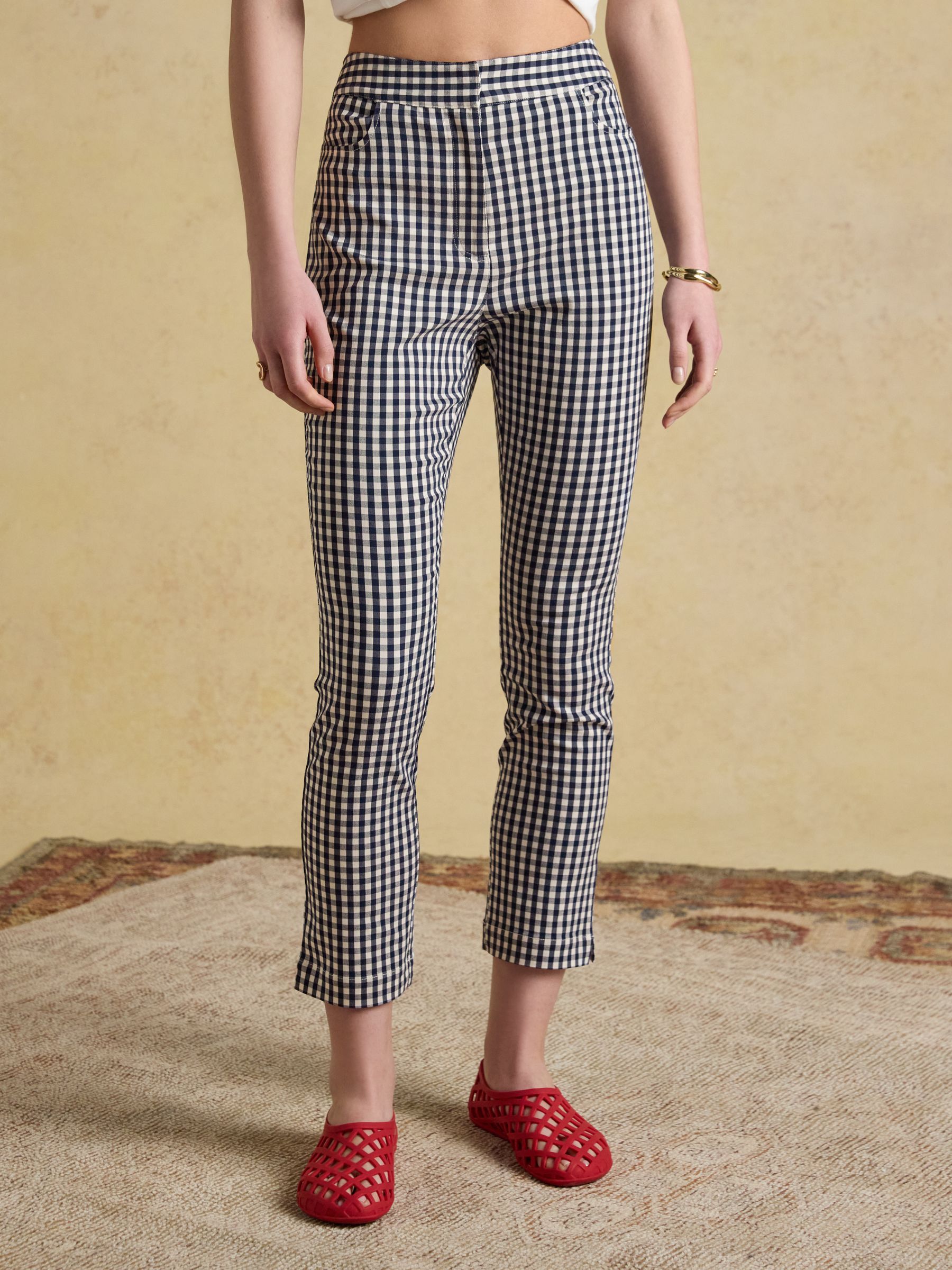 Blue Gingham Capri Cropped Trousers - Image 1 of 8 Blue Gingham Capri Cropped Trousers - Image 1 of 8