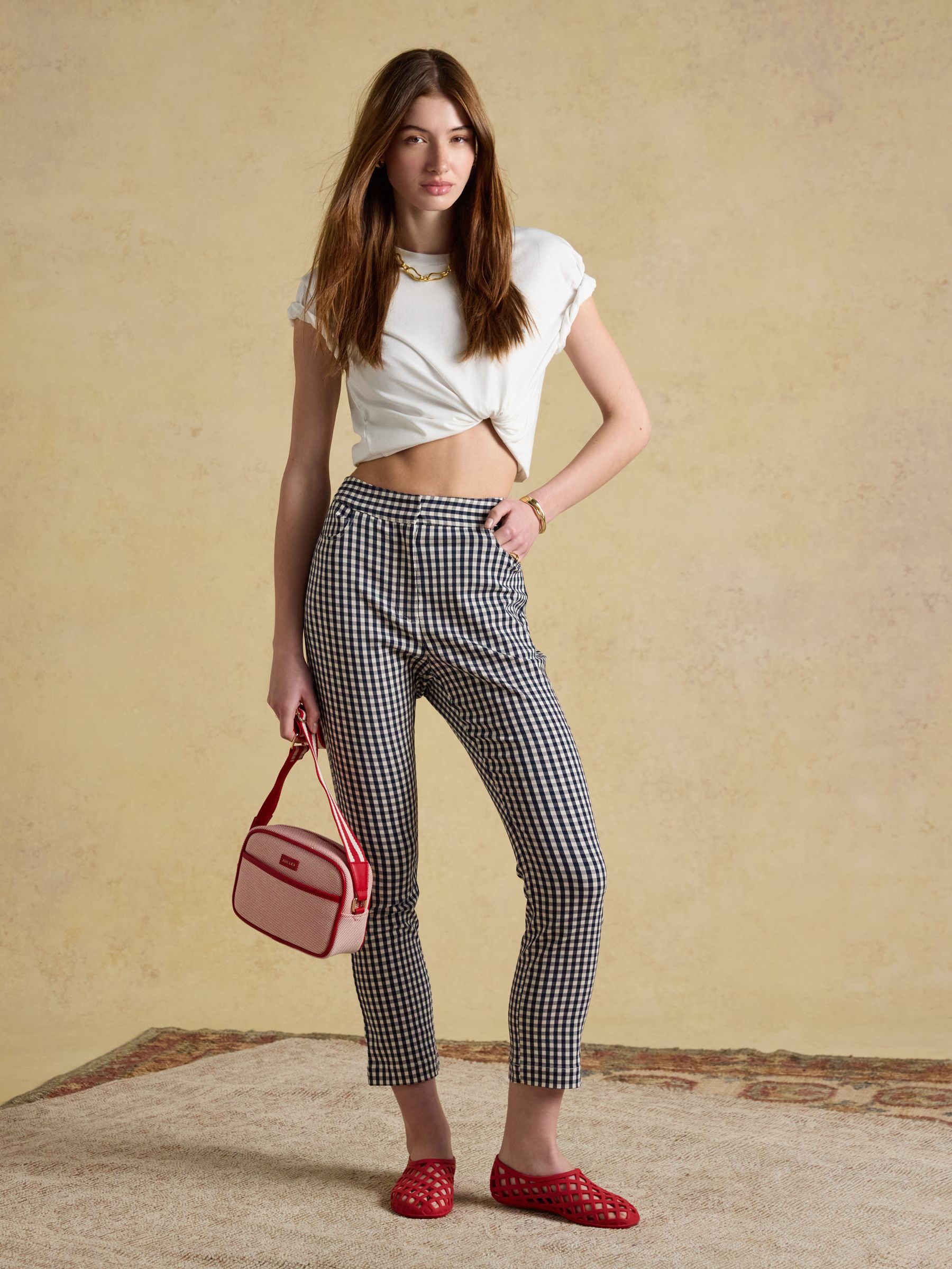 Blue Gingham Capri Cropped Trousers - Image 3 of 8