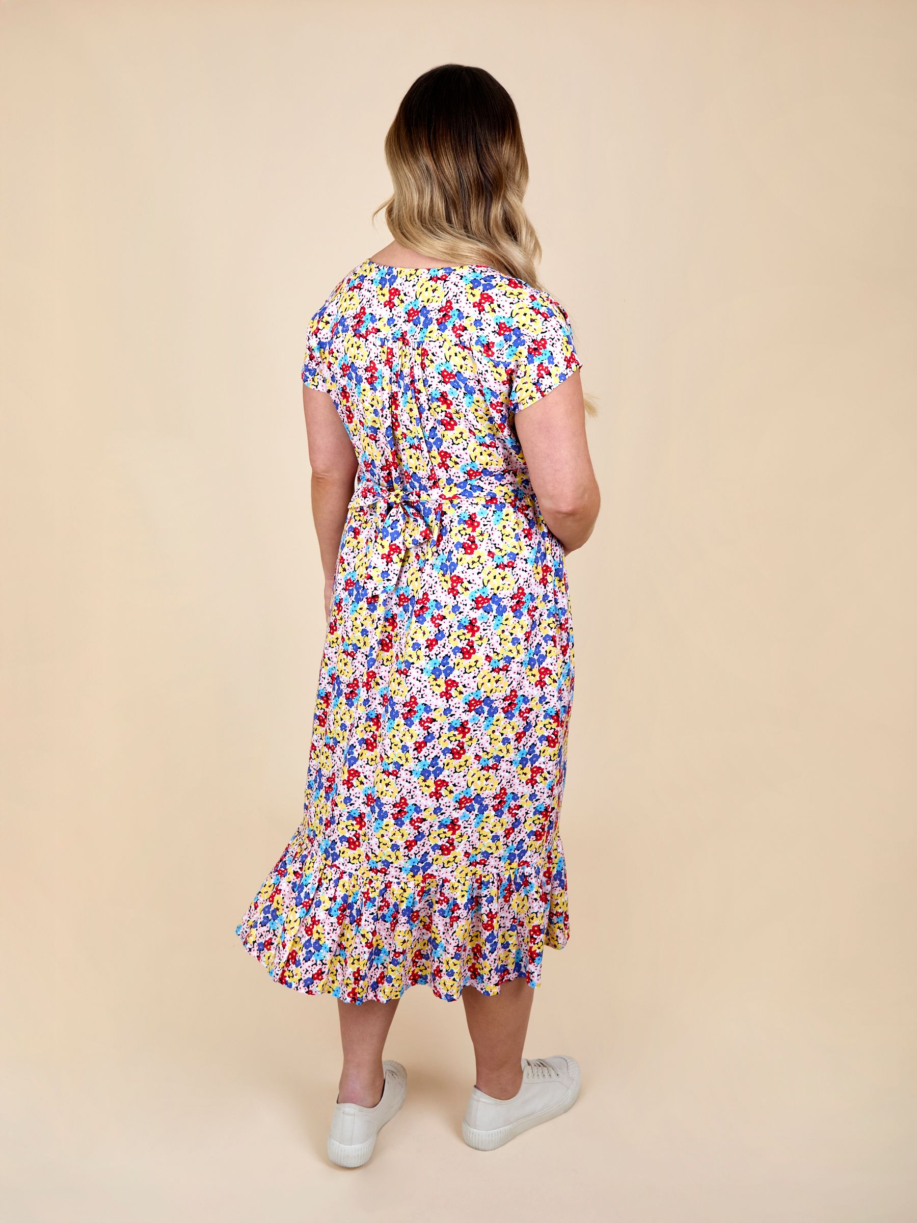 Multi Coloured Floral Puff Sleeve Button Through Tie Waist Maternity Tea Dress - Image 2 of 5