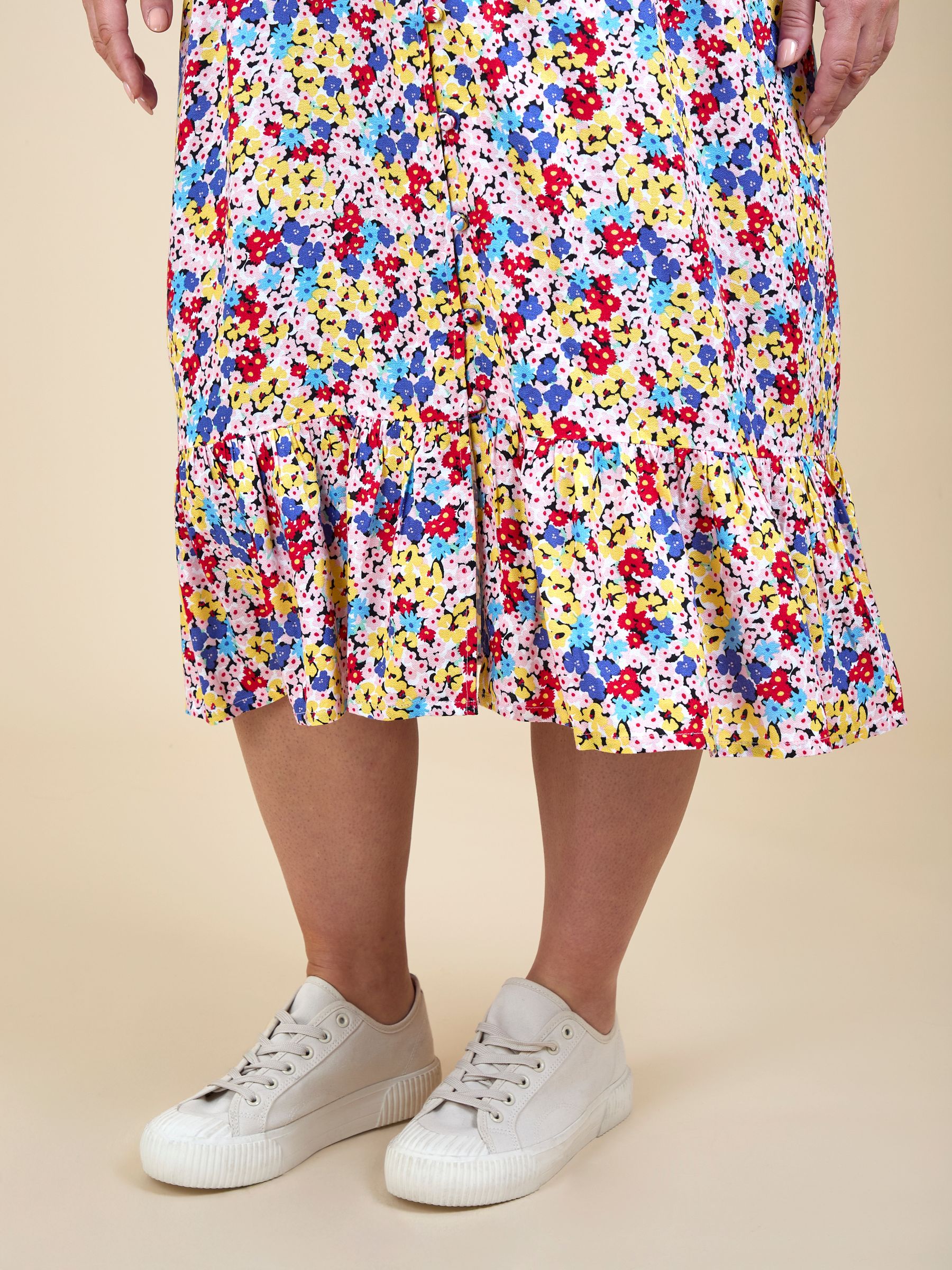 Multi Coloured Floral Puff Sleeve Button Through Tie Waist Maternity Tea Dress - Image 5 of 5