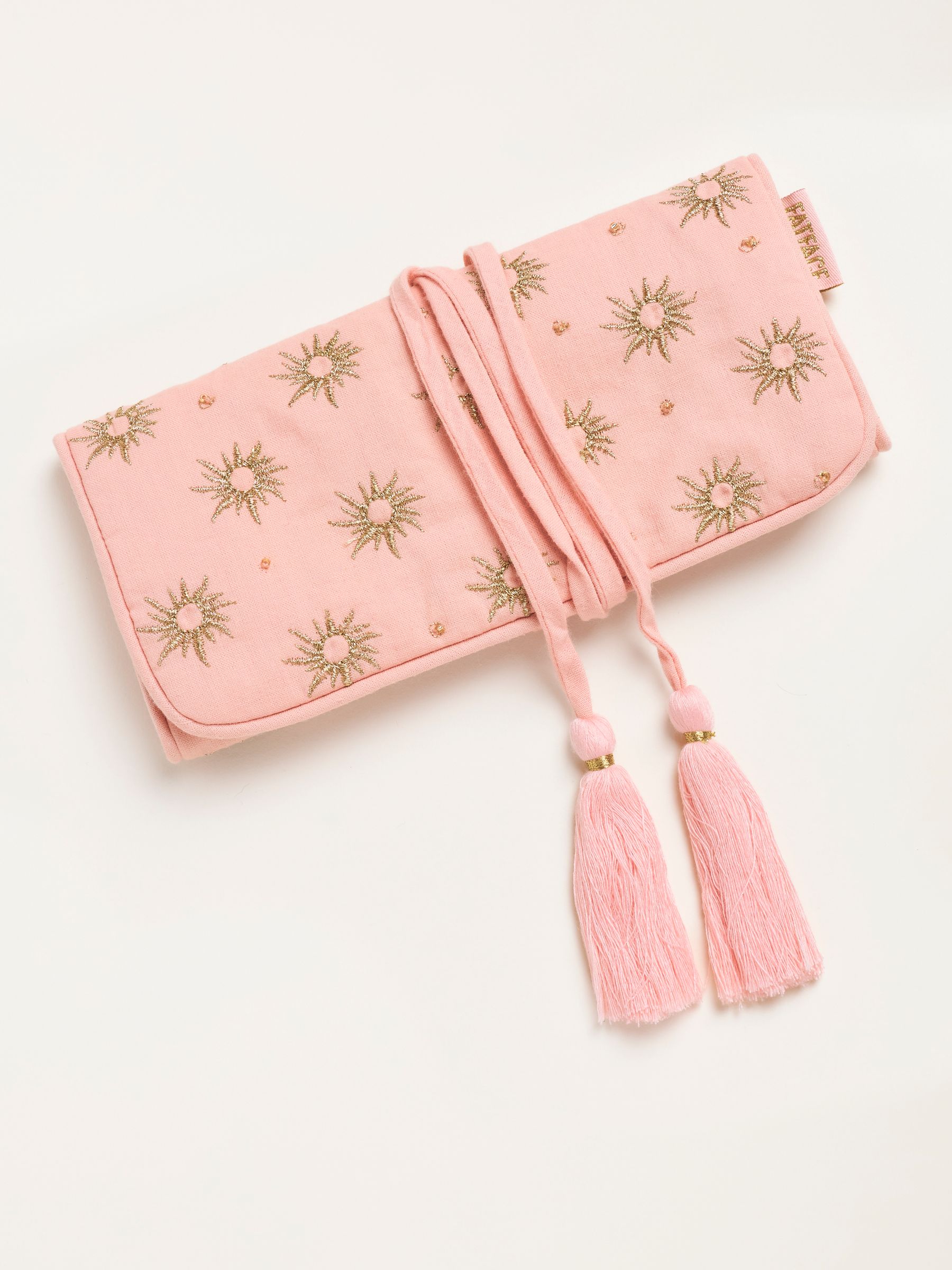Coral Pink Sun Embroidered Jewellery Roll - Image 1 of 3
