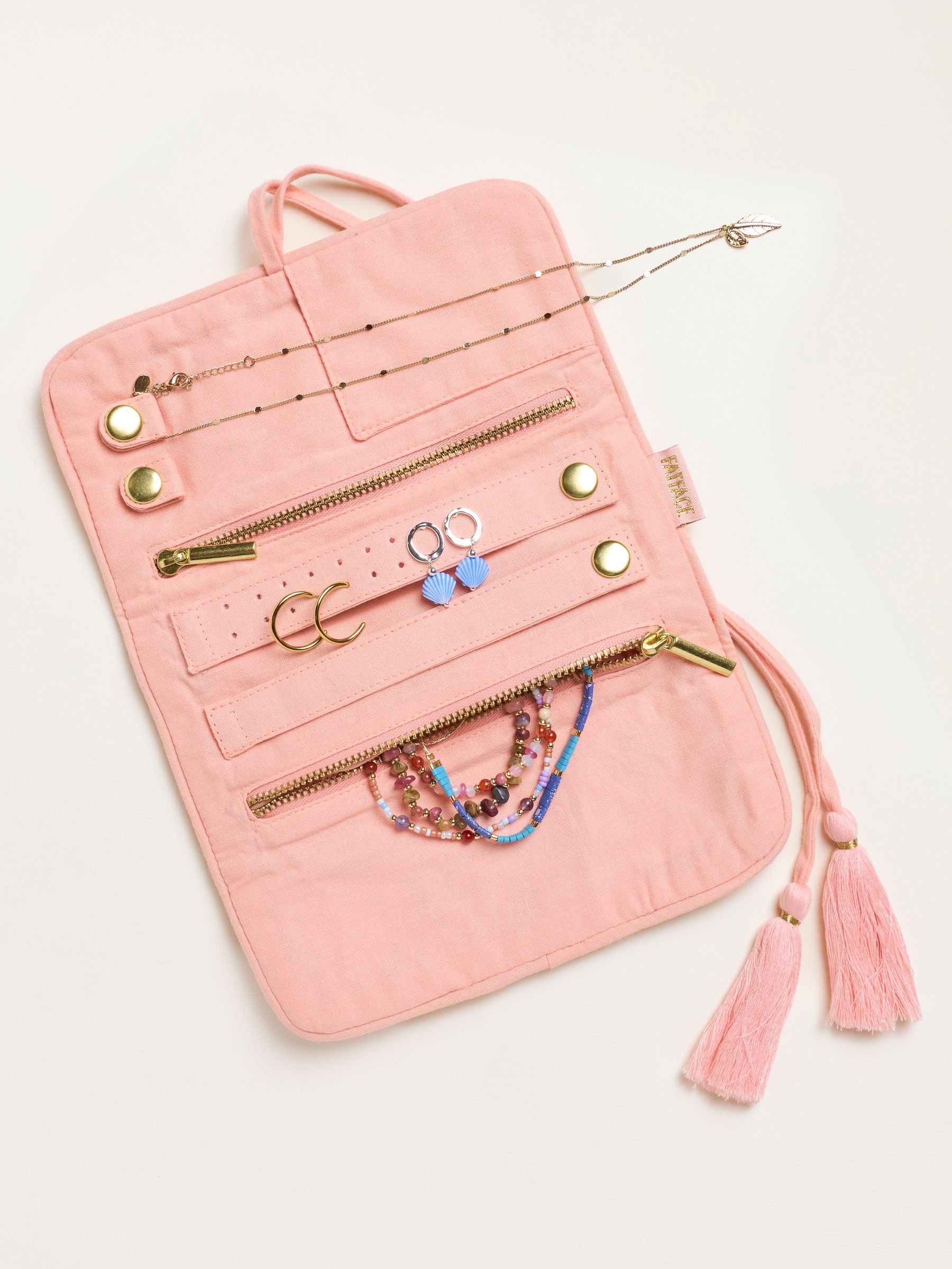 Coral Pink Sun Embroidered Jewellery Roll - Image 2 of 3