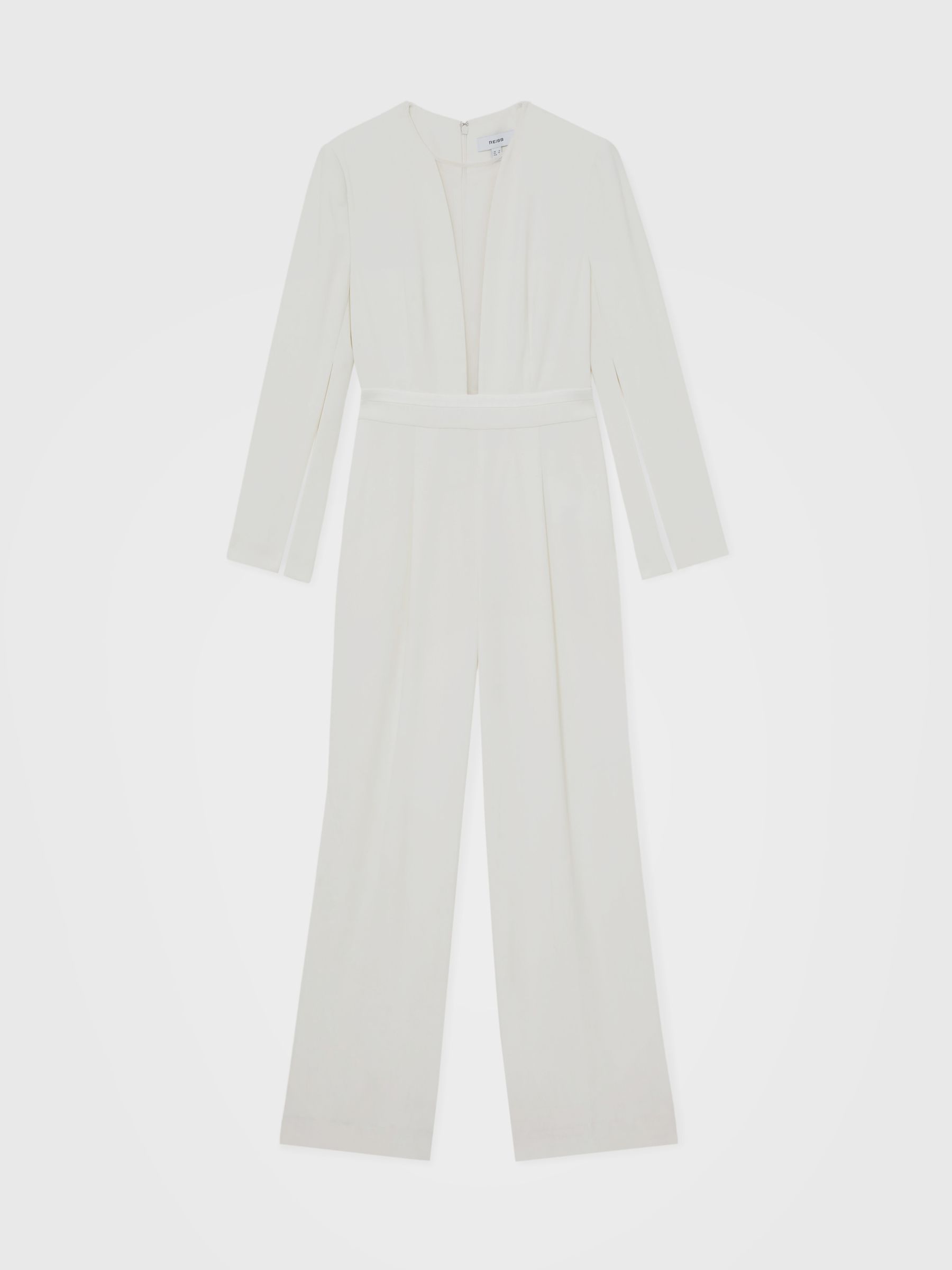 Plunge-Neck Split-Sleeve Jumpsuit in Ivory - Image 2 of 6