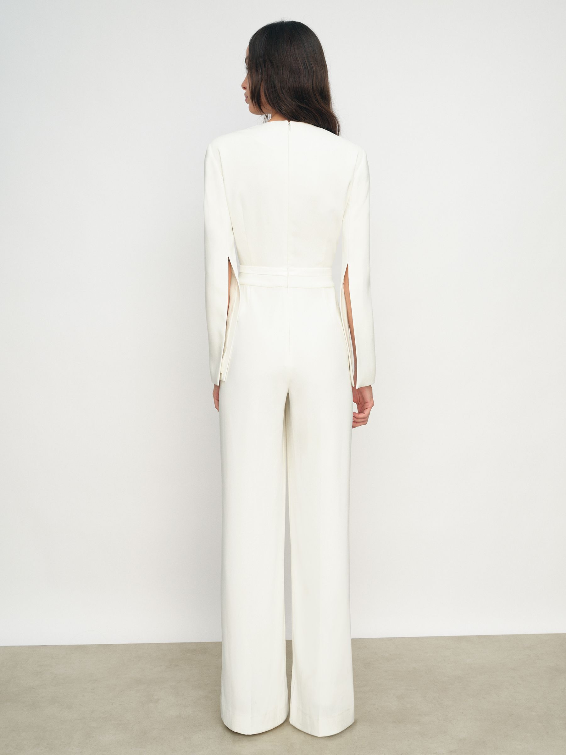 Plunge-Neck Split-Sleeve Jumpsuit in Ivory - image 4