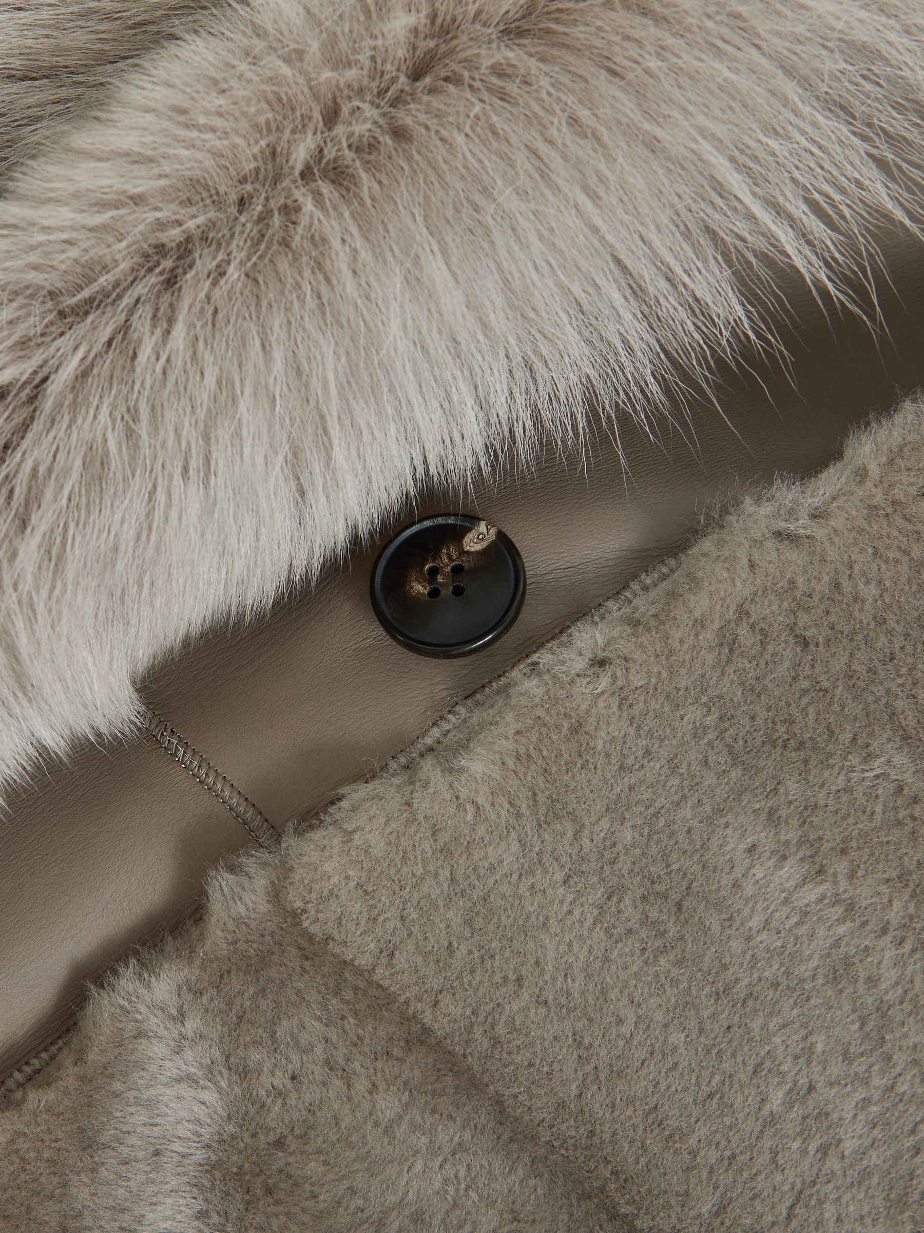 Shearling And Leather Coat in Neutral - image 3