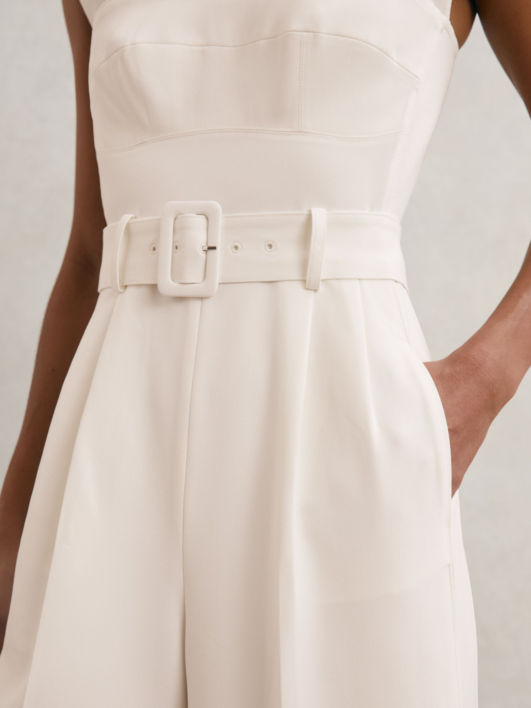 Sheer-Panel Wide-Leg Belted Jumpsuit in Ivory - image 5