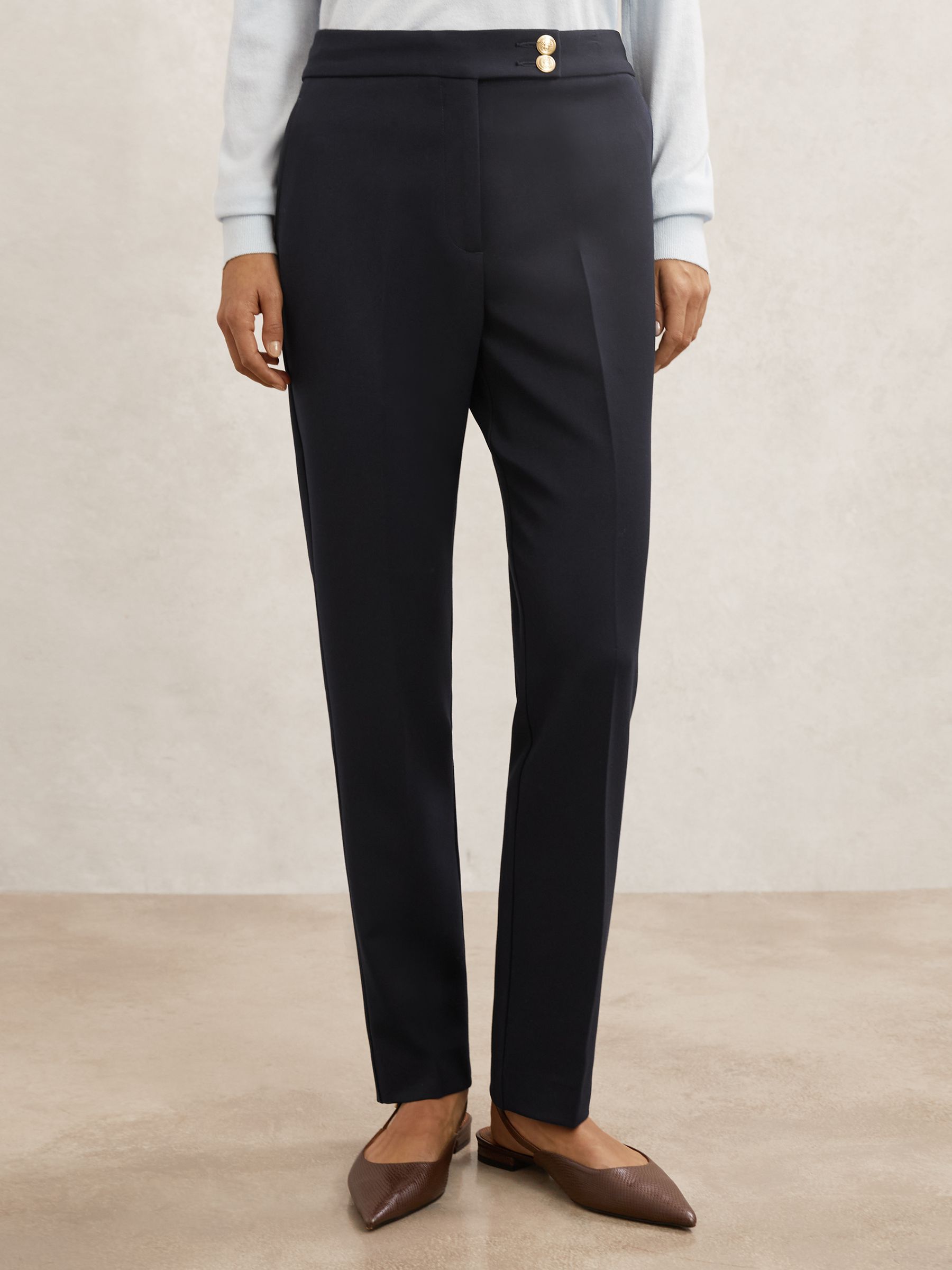 Tapered Button-Detail Trousers in Navy - image 3