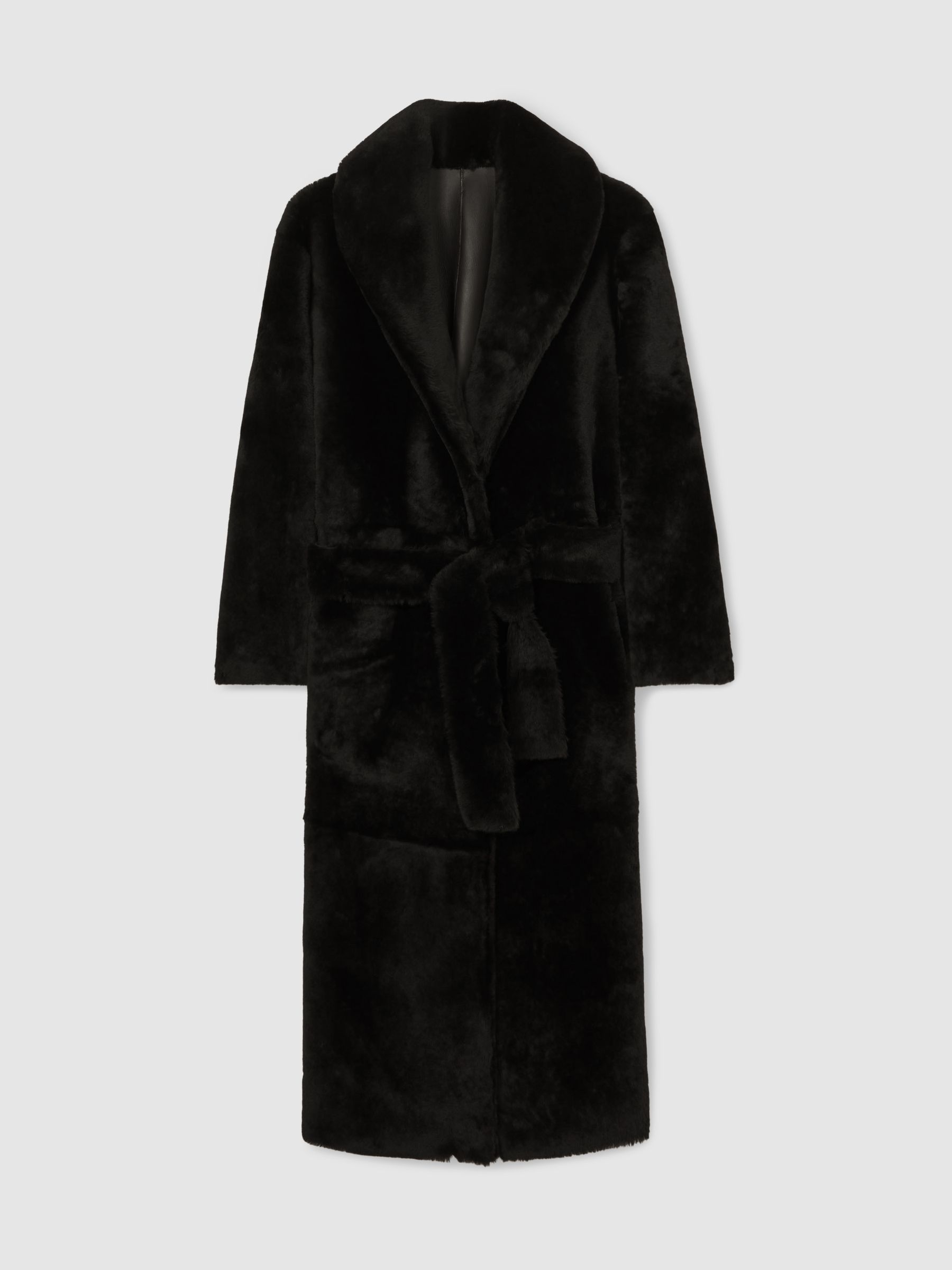Shearling Belted Coat in Chocolate Brown - Image 2 of 7